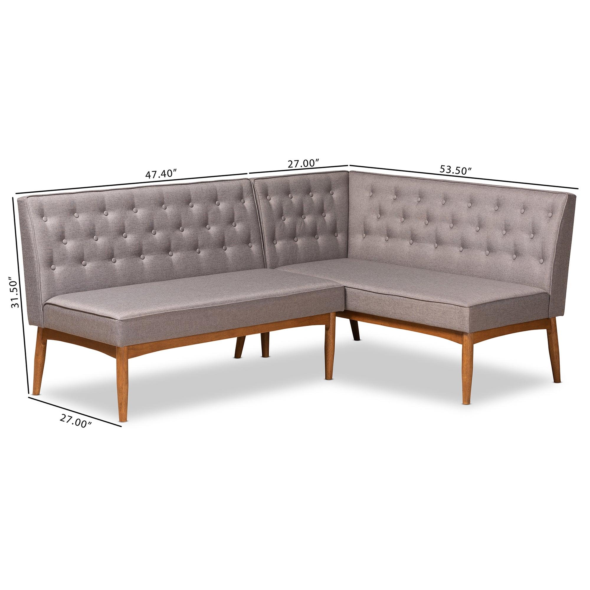 Riordan Mid-Century Modern Fabric Upholstered and Finished Wood 2-Piece Dining Nook Banquette Set