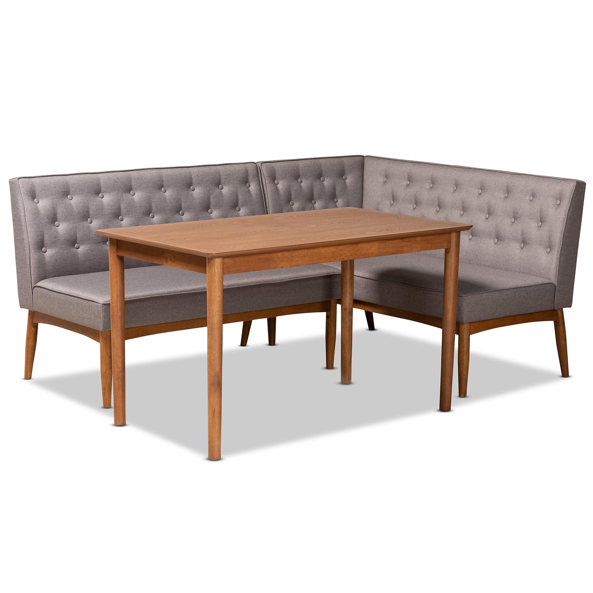 Riordan Mid-Century Modern Fabric Upholstered and Finished Wood 3-Piece Dining Nook Set