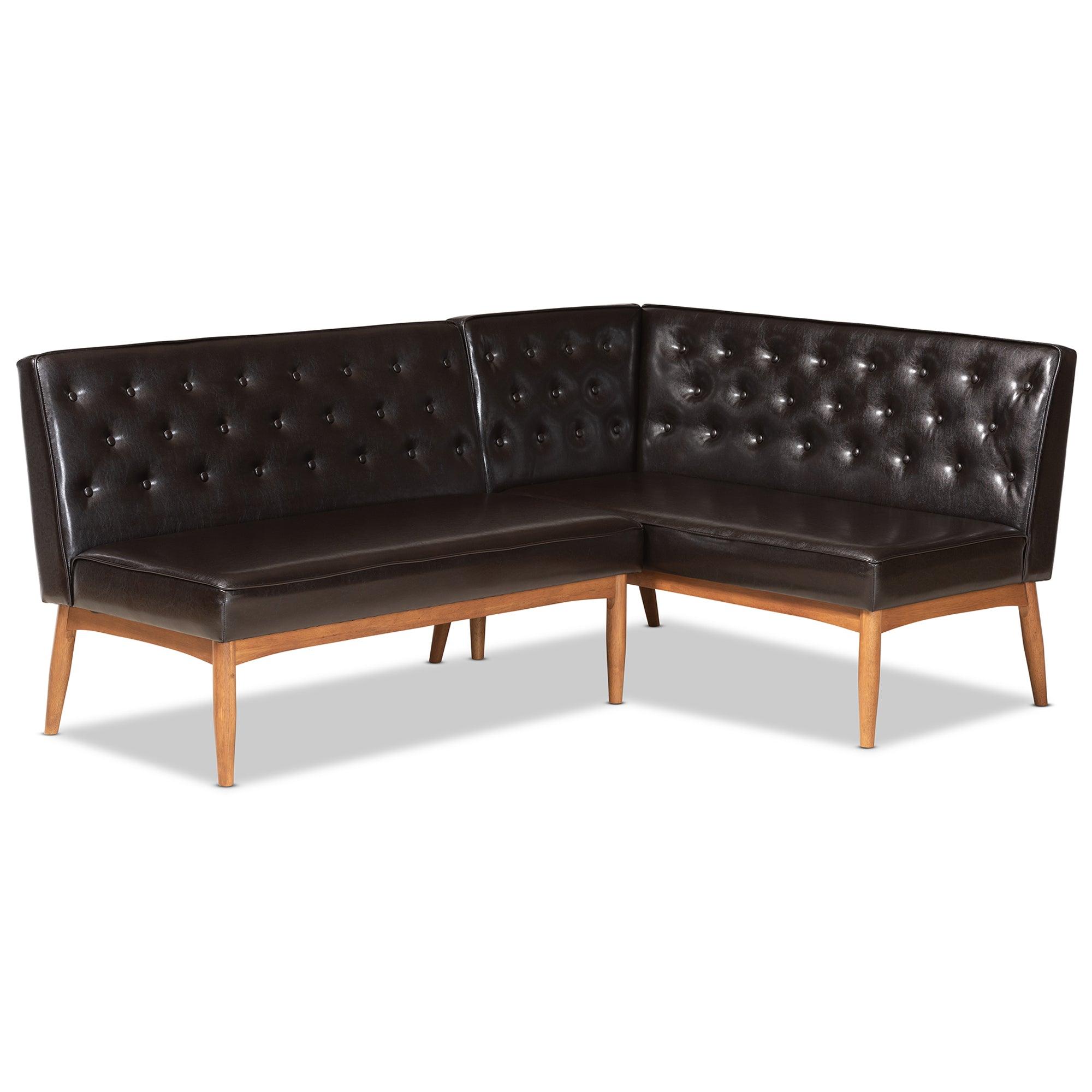 Riordan Mid-Century Modern Faux Leather Upholstered and Finished Wood 2-Piece Dining Nook Banquette Set