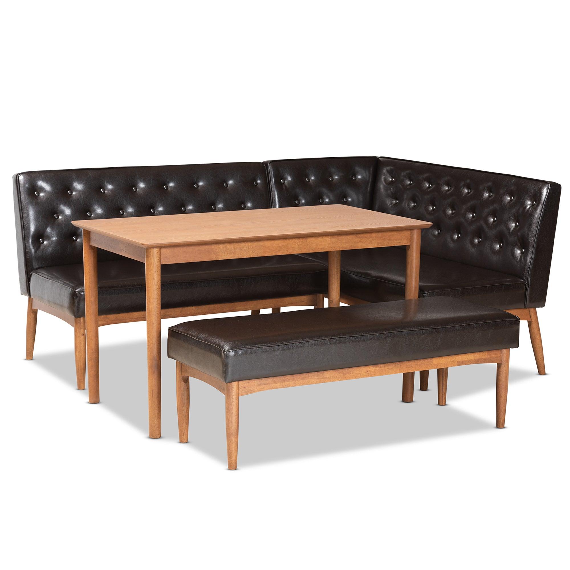 Riordan Mid-Century Modern Faux Leather Upholstered and Finished Wood 4-Piece Dining Nook Set