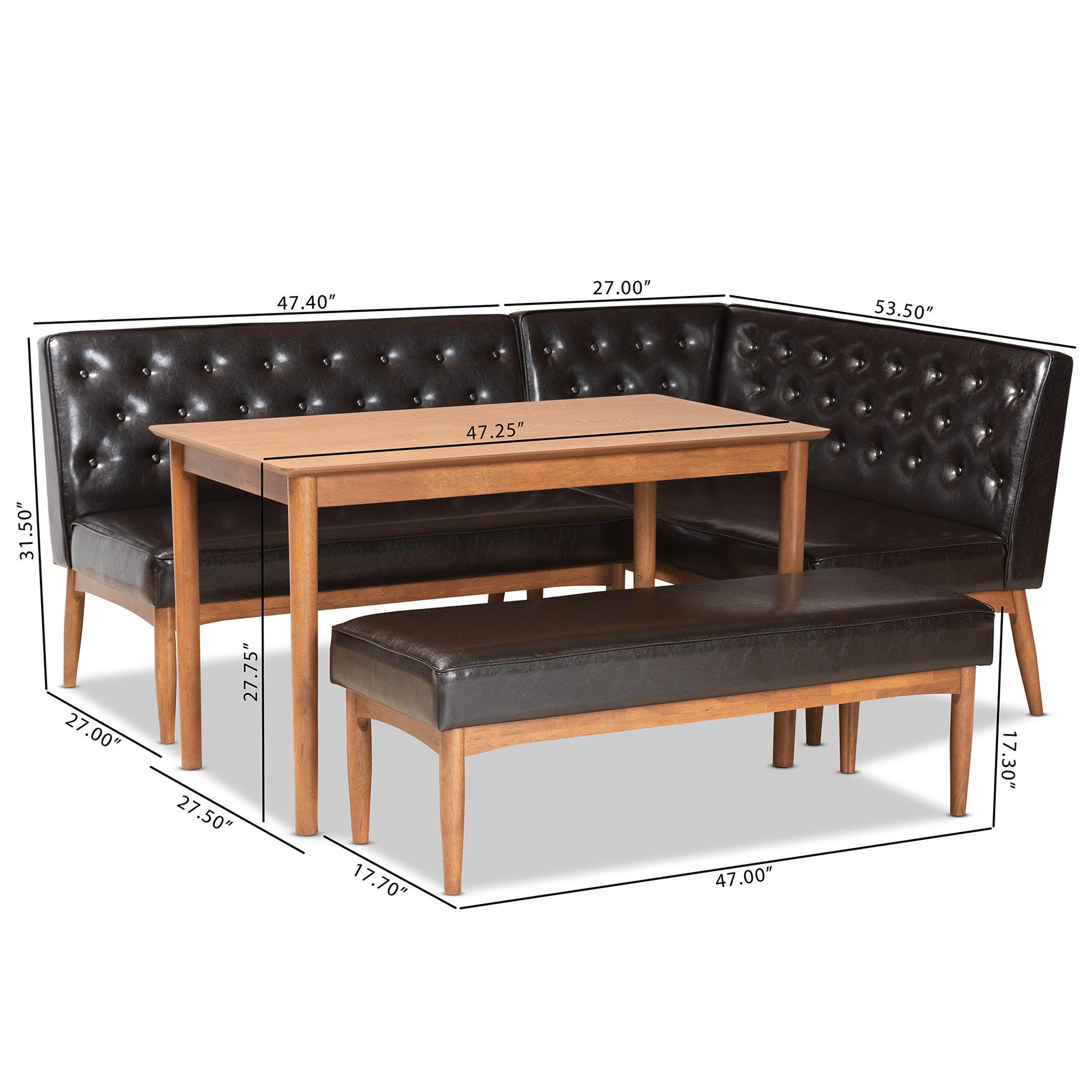 Riordan Mid-Century Modern Faux Leather Upholstered and Finished Wood 4-Piece Dining Nook Set