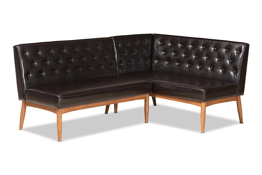 Riordan Mid-Century Modern Faux Leather Upholstered and Finished Wood 2-Piece Dining Nook Banquette Set