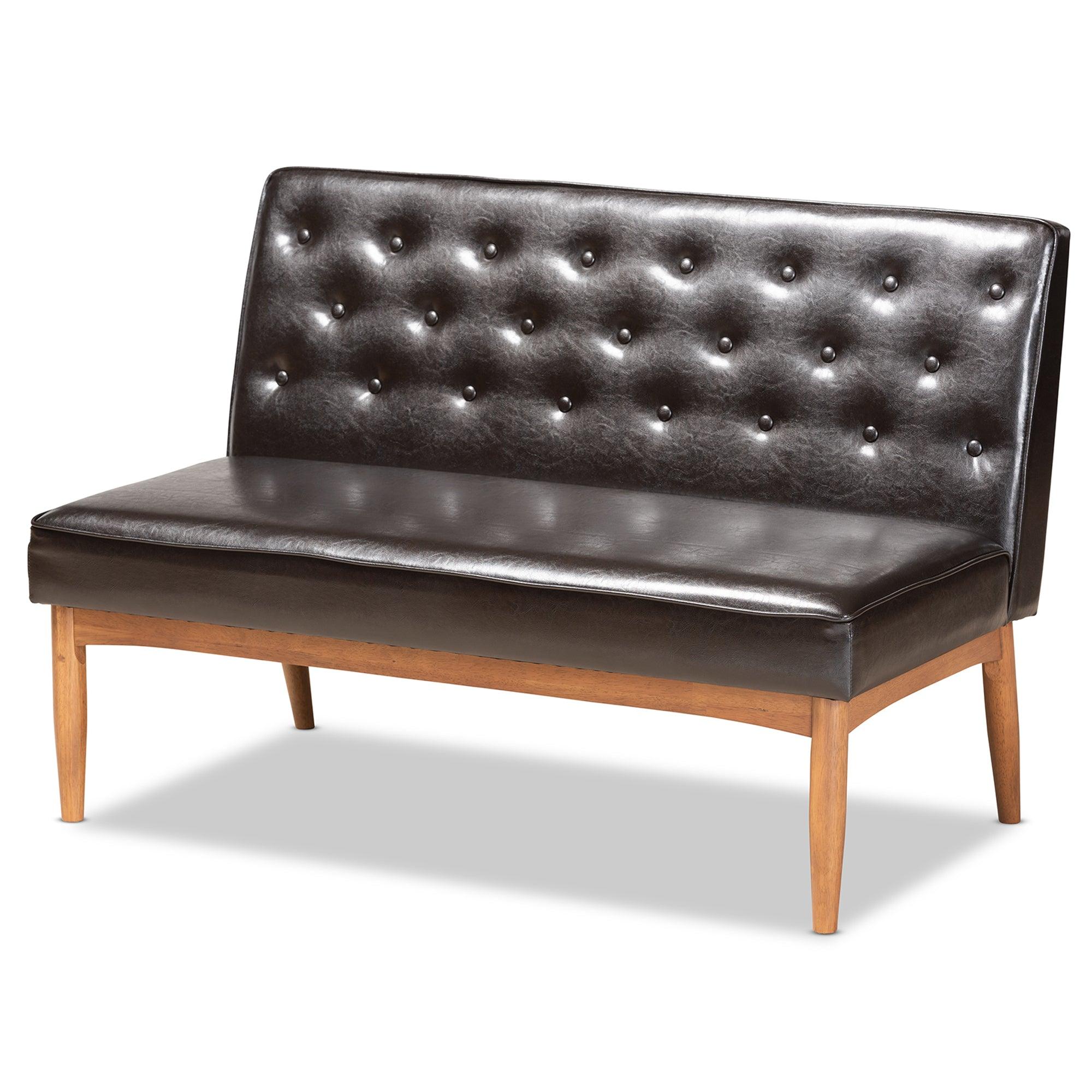 Riordan Mid-Century Modern Faux Leather Upholstered and Finished Wood 2-Piece Dining Nook Banquette Set