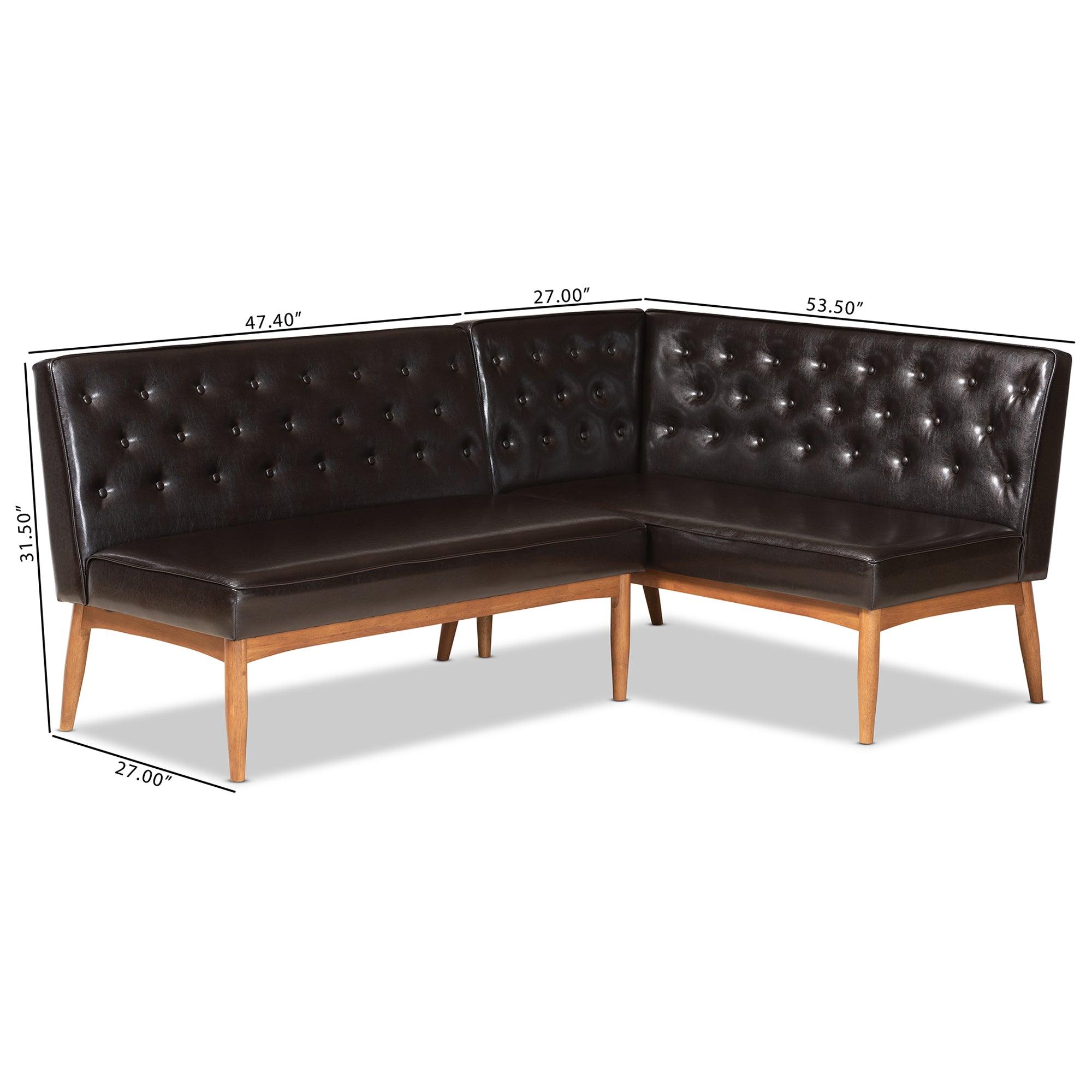 Riordan Mid-Century Modern Faux Leather Upholstered and Finished Wood 2-Piece Dining Nook Banquette Set