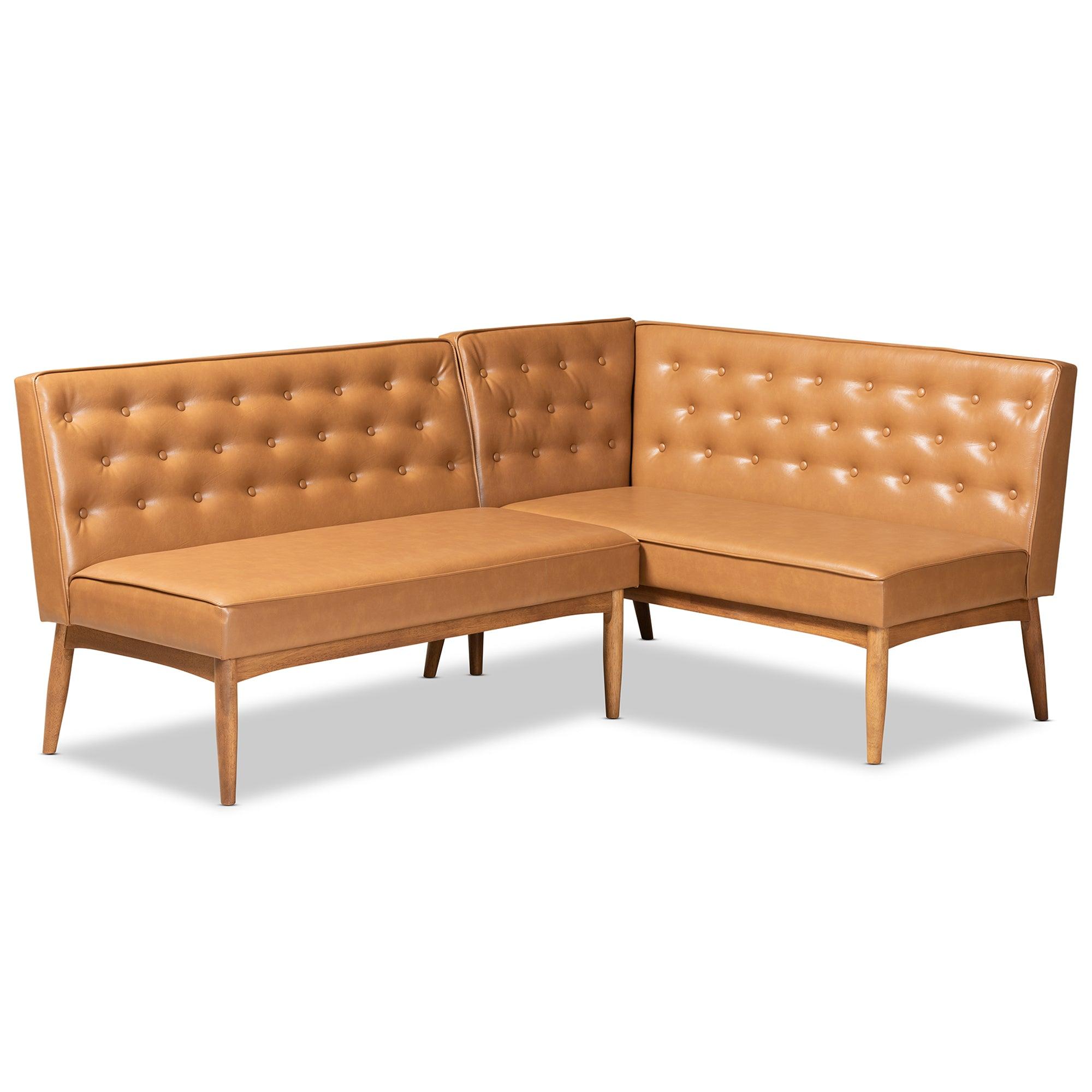 Riordan Mid-Century Modern Faux Leather Upholstered and Finished Wood 2-Piece Dining Nook Banquette Set