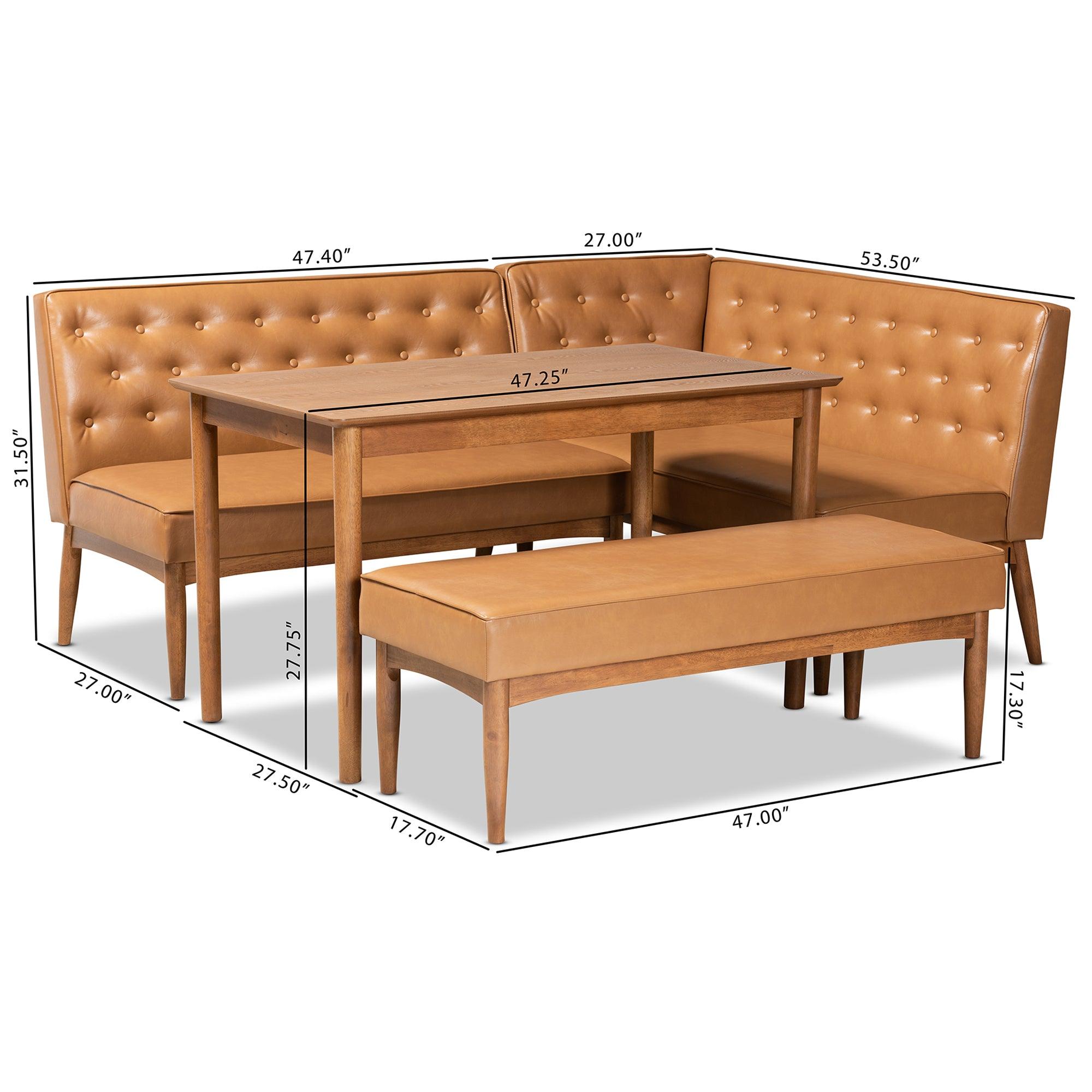 Riordan Mid-Century Modern Faux Leather Upholstered and Finished Wood 4-Piece Dining Nook Set