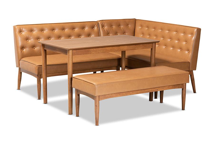 Riordan Mid-Century Modern Faux Leather Upholstered and Finished Wood 4-Piece Dining Nook Set