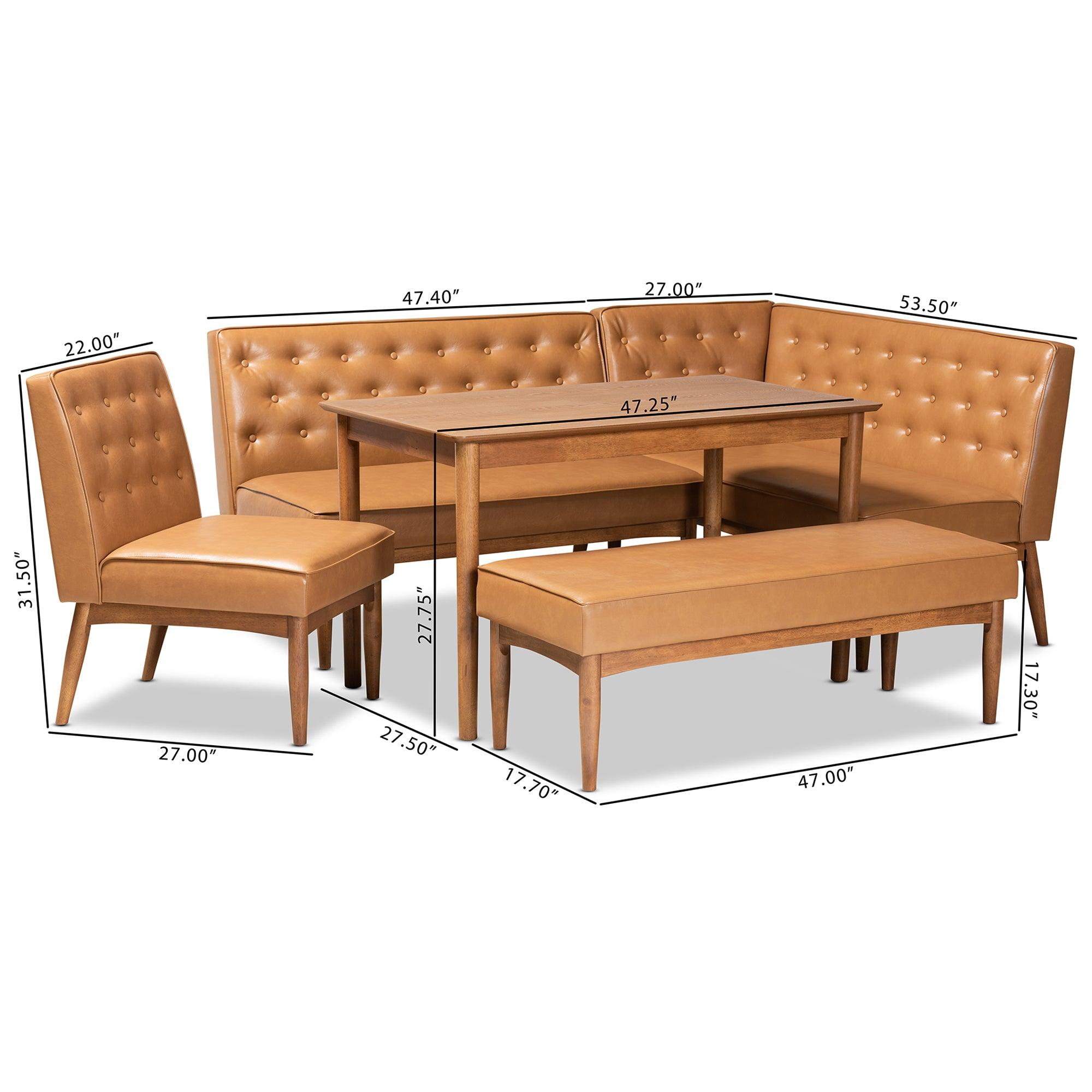 Riordan Mid-Century Modern Faux Leather Upholstered and Finished Wood 5-Piece Dining Nook Set