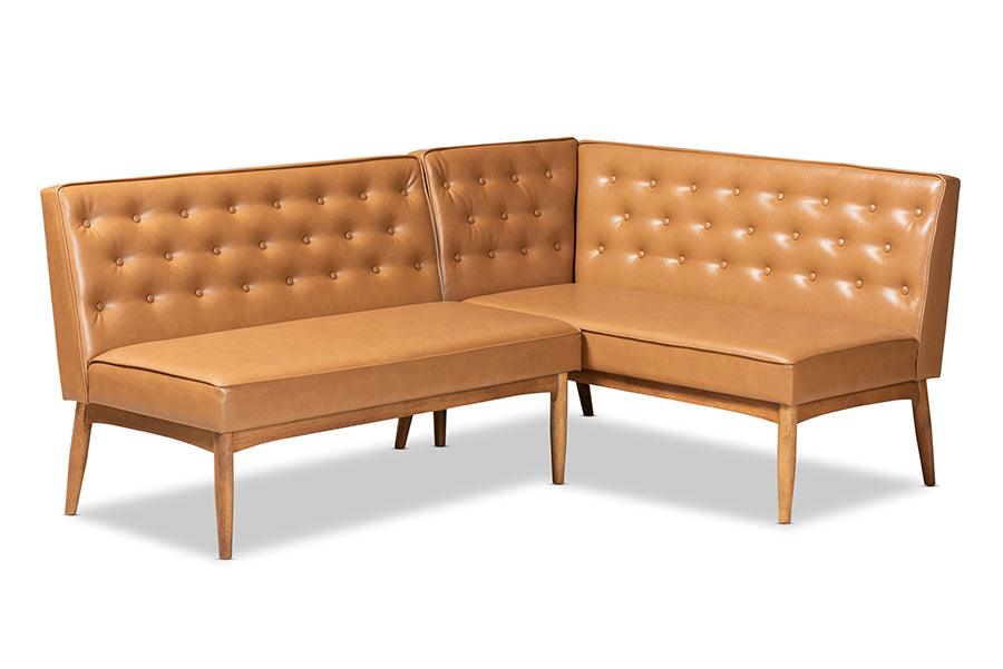 Riordan Mid-Century Modern Faux Leather Upholstered and Finished Wood 2-Piece Dining Nook Banquette Set