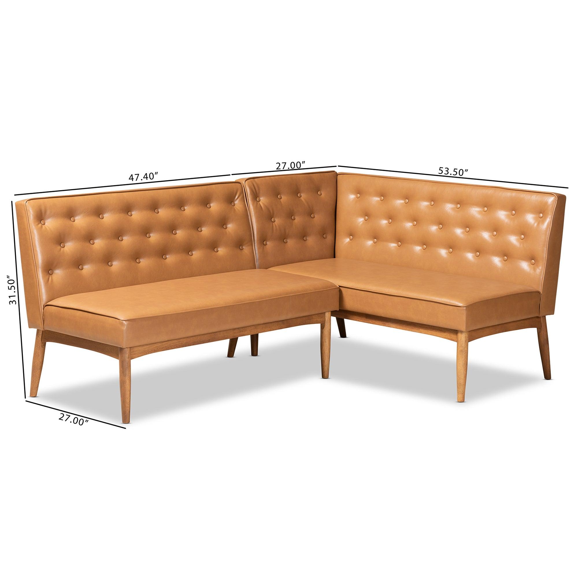 Riordan Mid-Century Modern Faux Leather Upholstered and Finished Wood 2-Piece Dining Nook Banquette Set