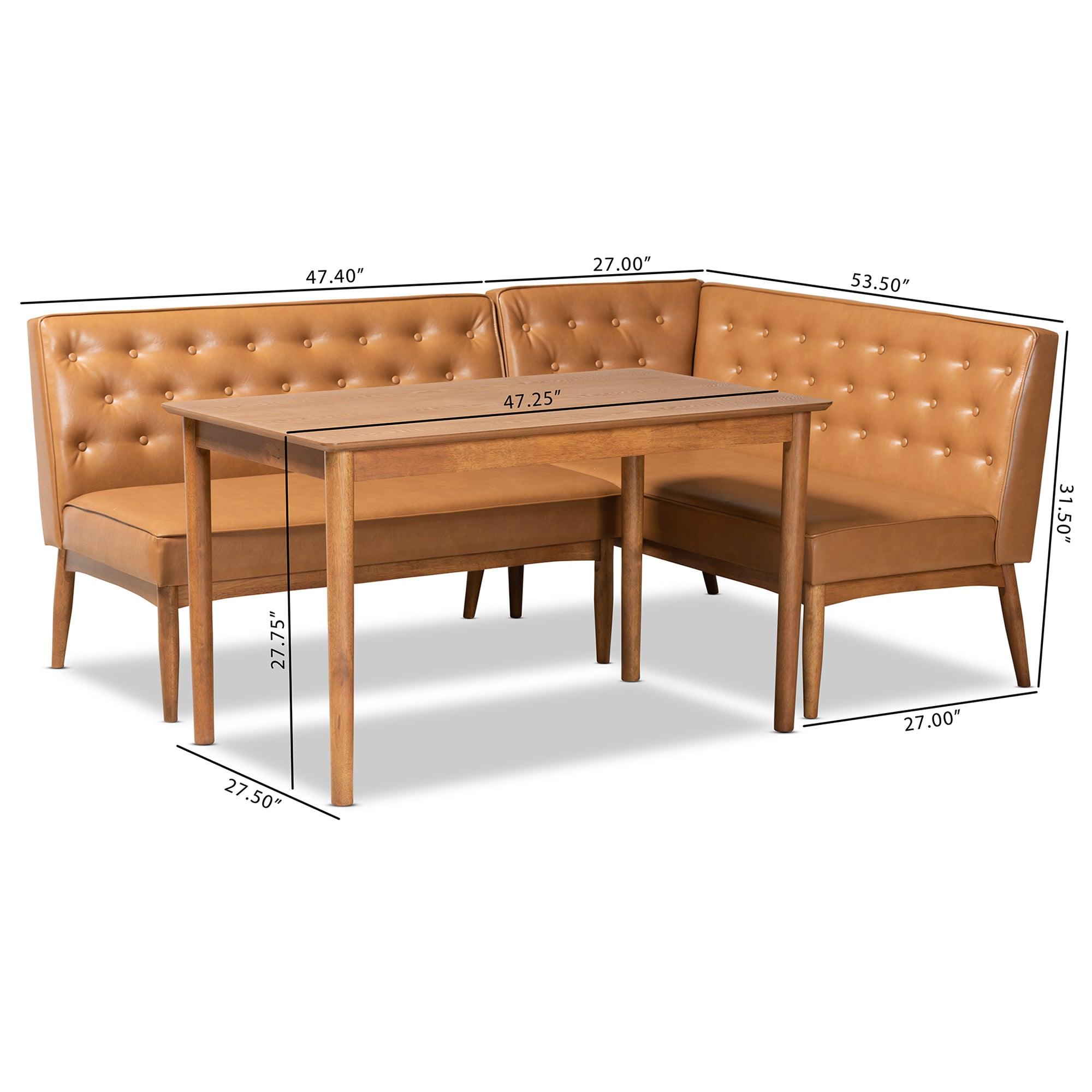 Riordan Mid-Century Modern Faux Leather Upholstered and Finished Wood 3-Piece Dining Nook Set