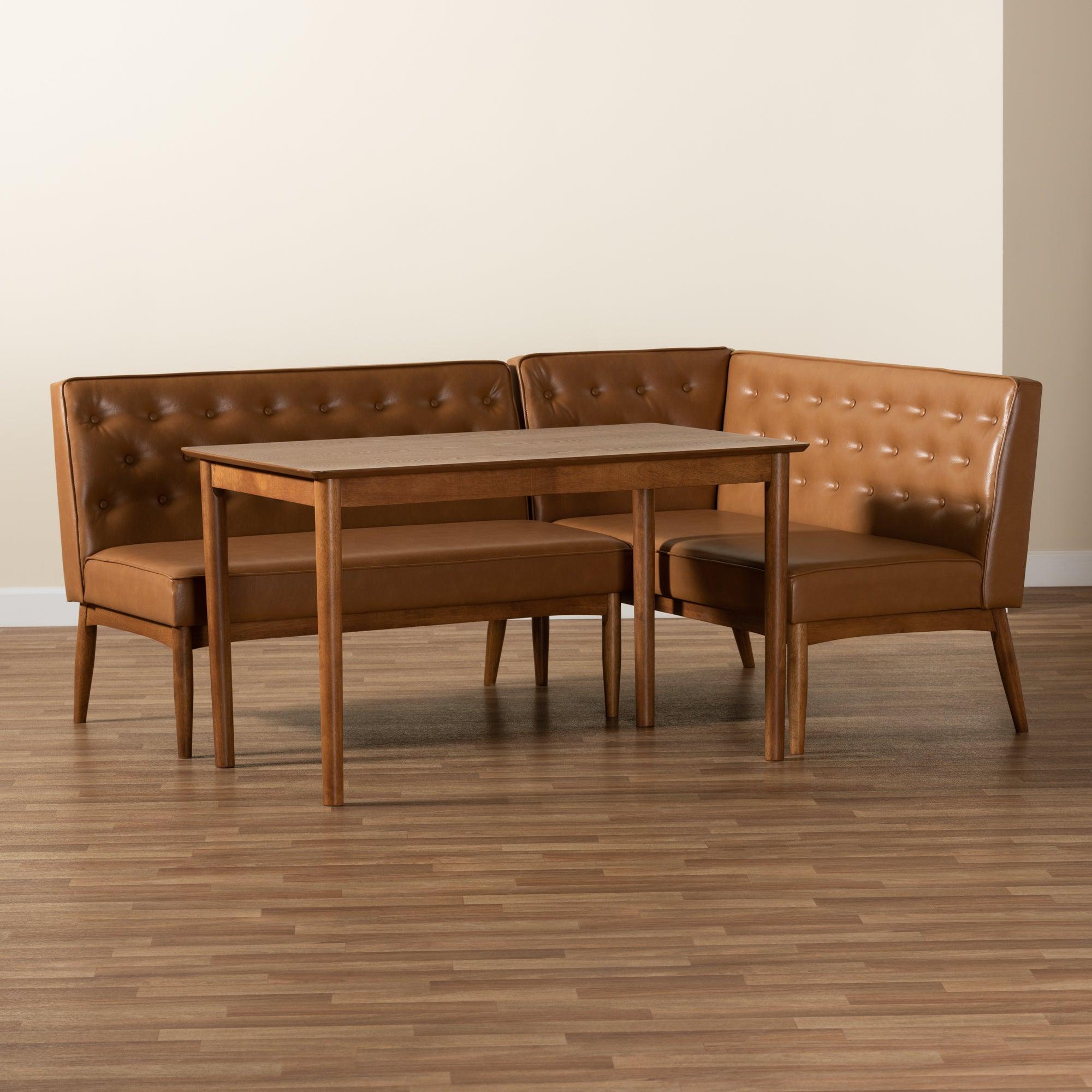 Riordan Mid-Century Modern Faux Leather Upholstered and Finished Wood 3-Piece Dining Nook Set