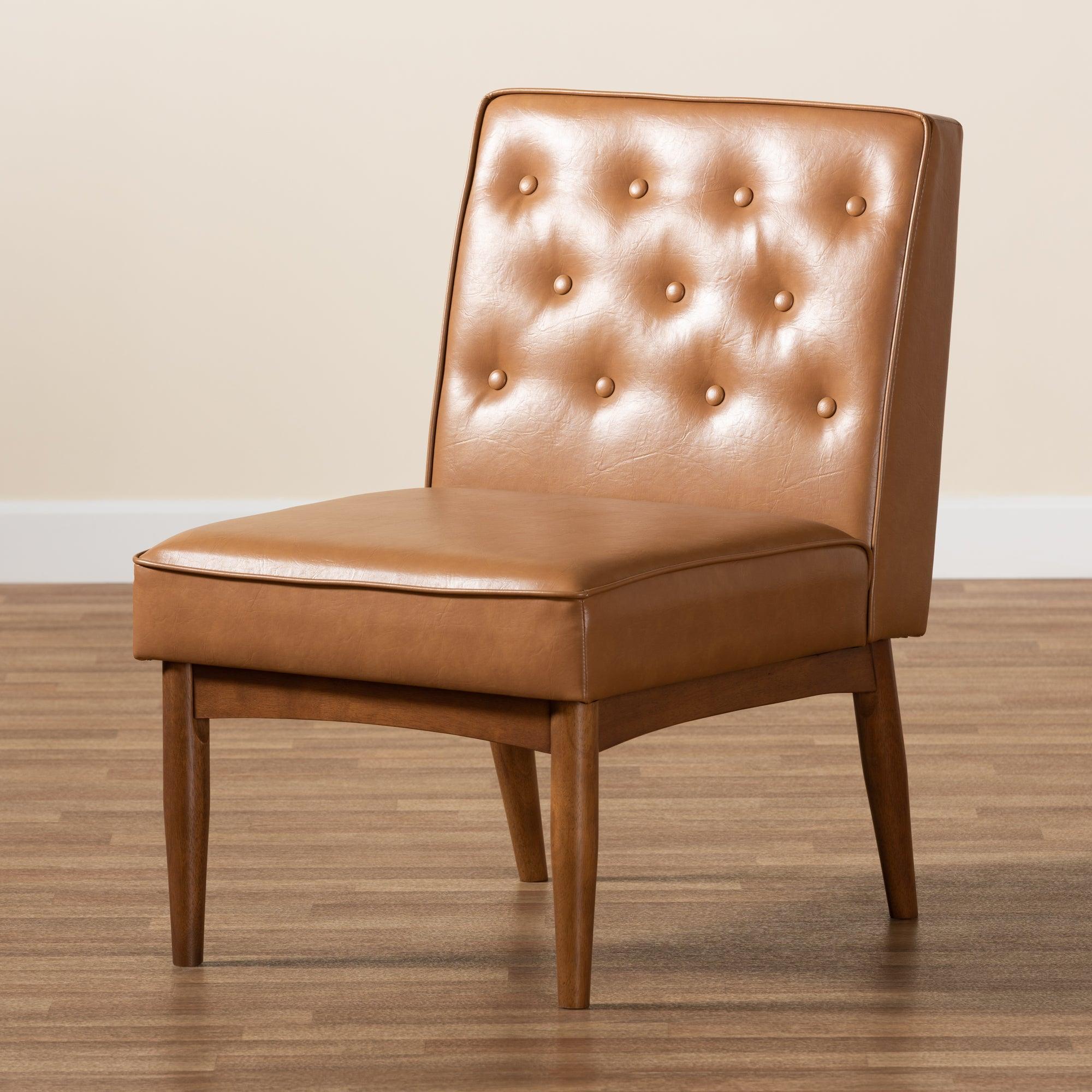 Riordan Mid-Century Modern Faux Leather Upholstered and Finished Wood Dining Chair