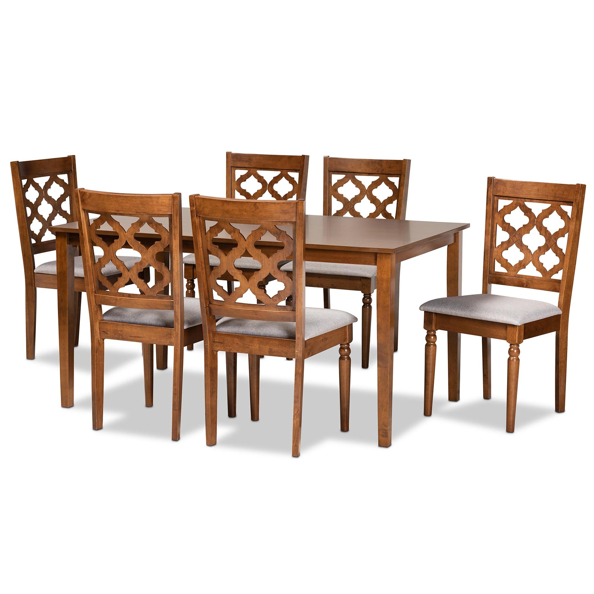 Ramiro Modern and Contemporary Fabric Upholstered and Finished Wood 7-Piece Dining Set