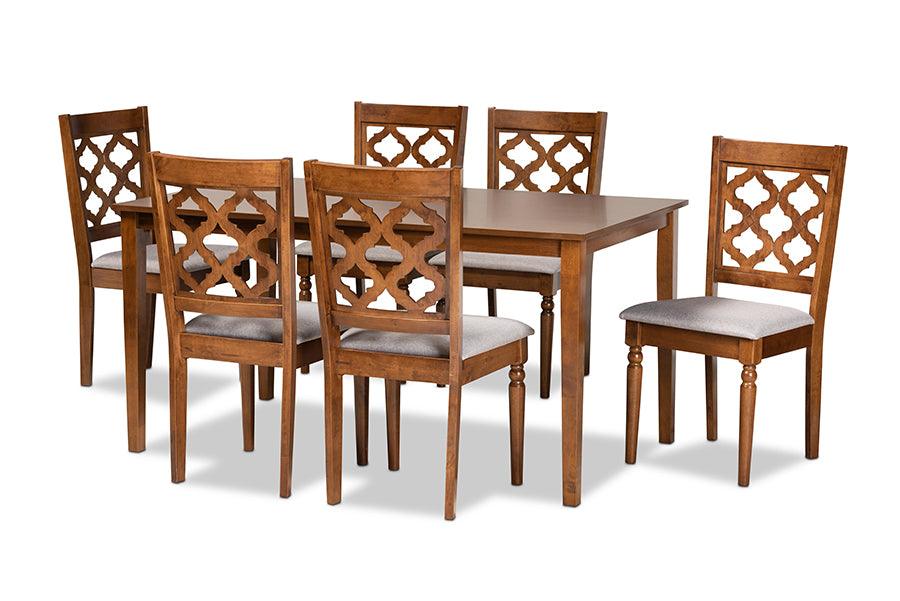 Ramiro Modern and Contemporary Fabric Upholstered and Finished Wood 7-Piece Dining Set