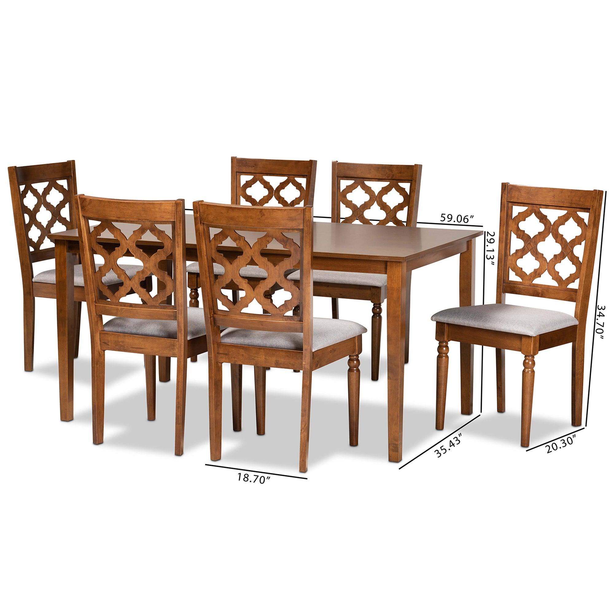 Ramiro Modern and Contemporary Fabric Upholstered and Finished Wood 7-Piece Dining Set