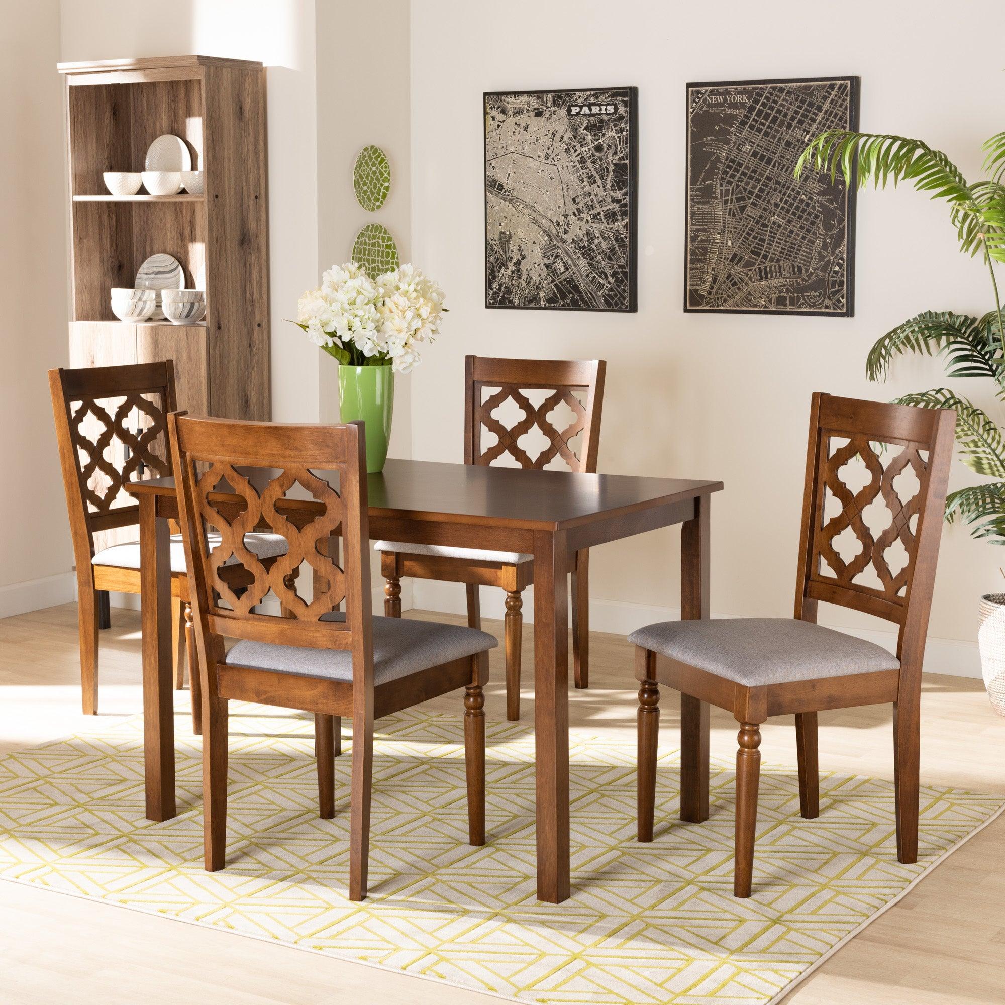 Ramiro Modern and Contemporary Fabric Upholstered and Finished Wood 5-Piece Dining Set