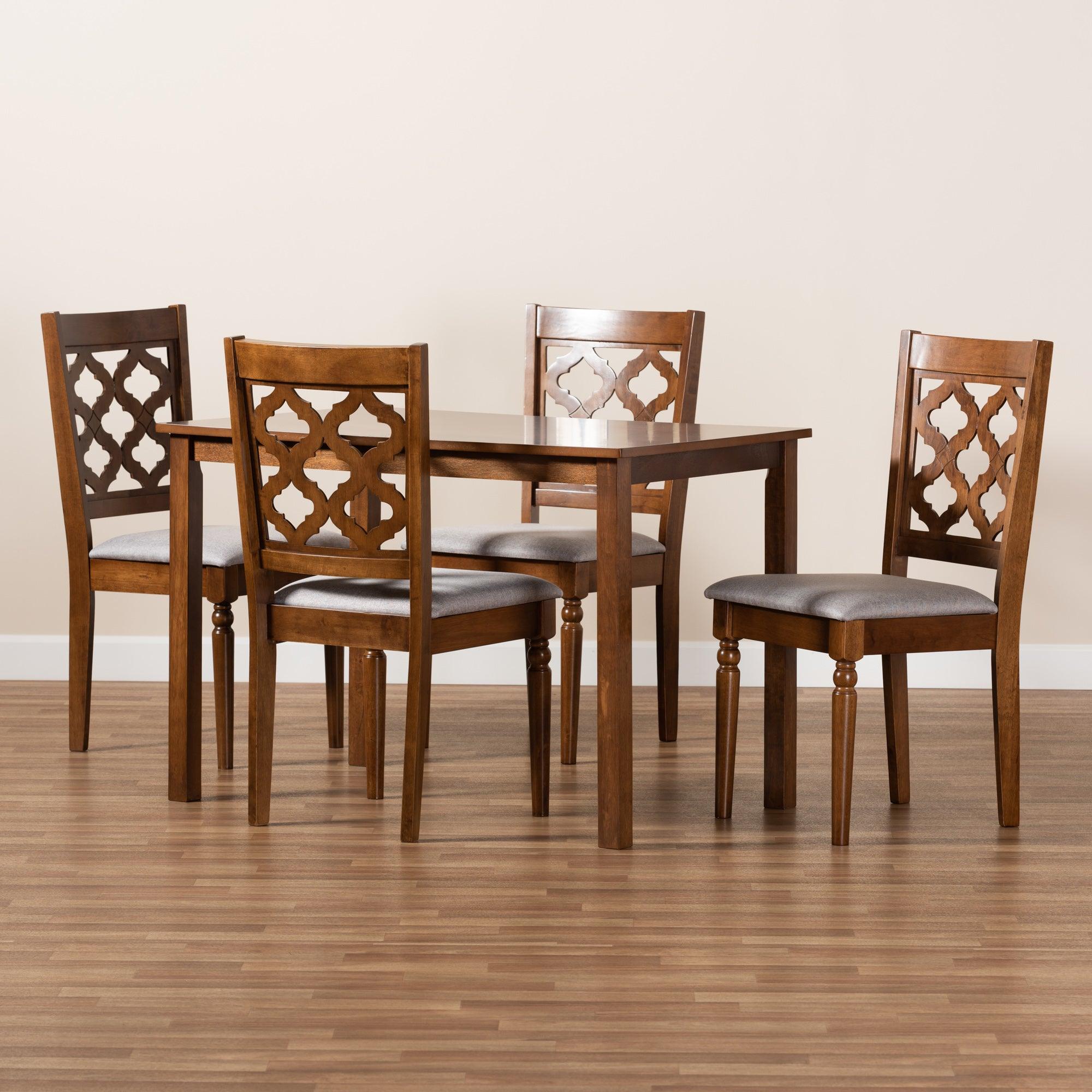 Ramiro Modern and Contemporary Fabric Upholstered and Finished Wood 5-Piece Dining Set