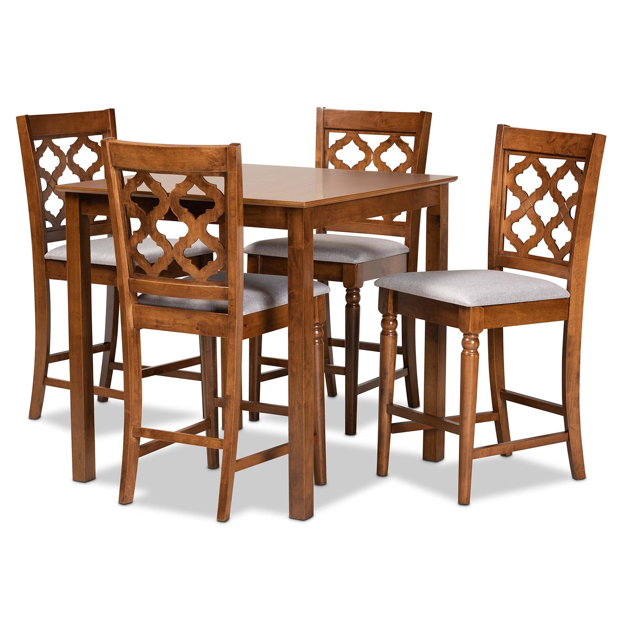 Ramiro Modern and Contemporary Transitional Fabric Upholstered and Finished Wood 5-Piece Pub Set