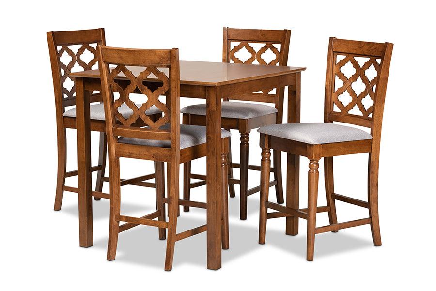 Ramiro Modern and Contemporary Transitional Fabric Upholstered and Finished Wood 5-Piece Pub Set