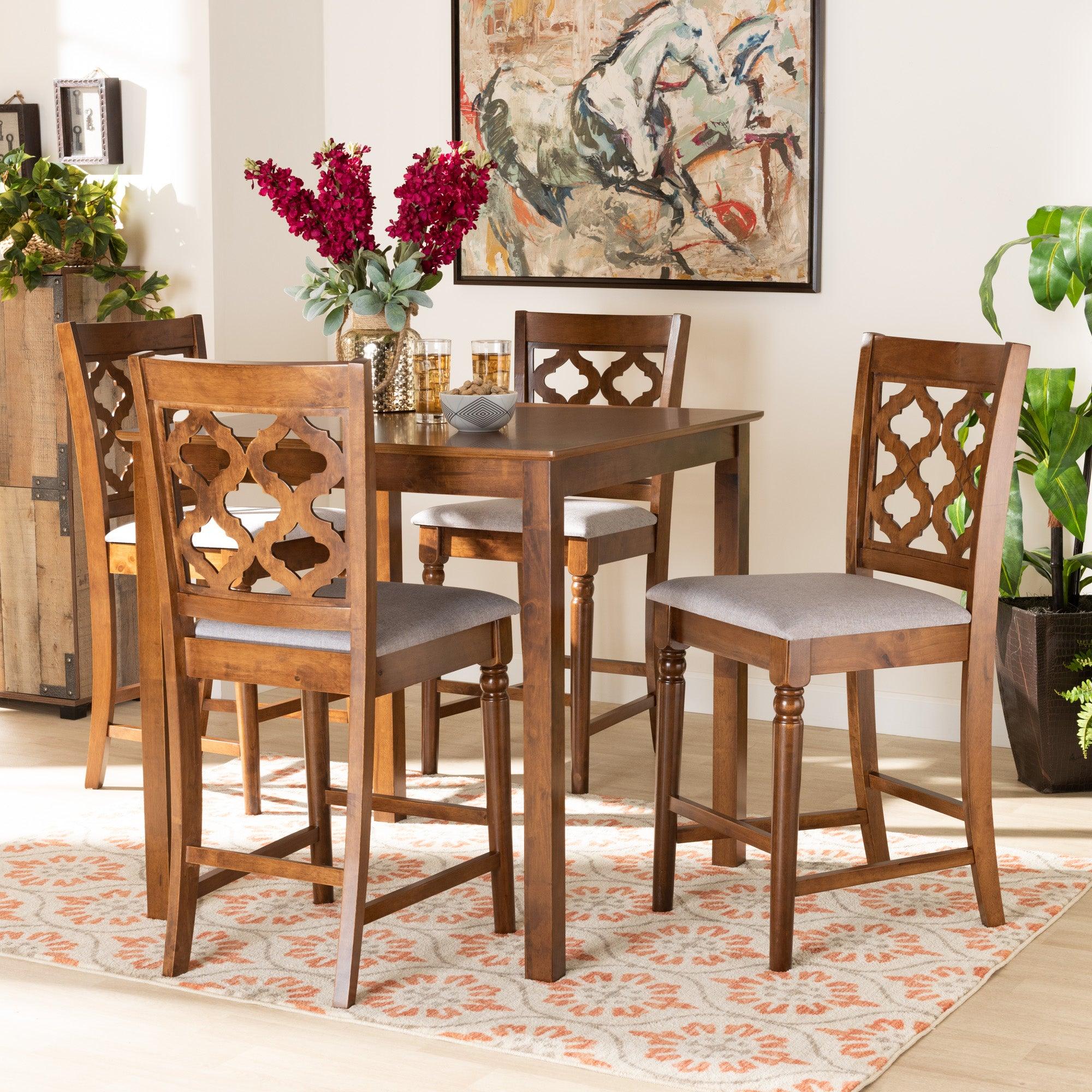 Ramiro Modern and Contemporary Transitional Fabric Upholstered and Finished Wood 5-Piece Pub Set