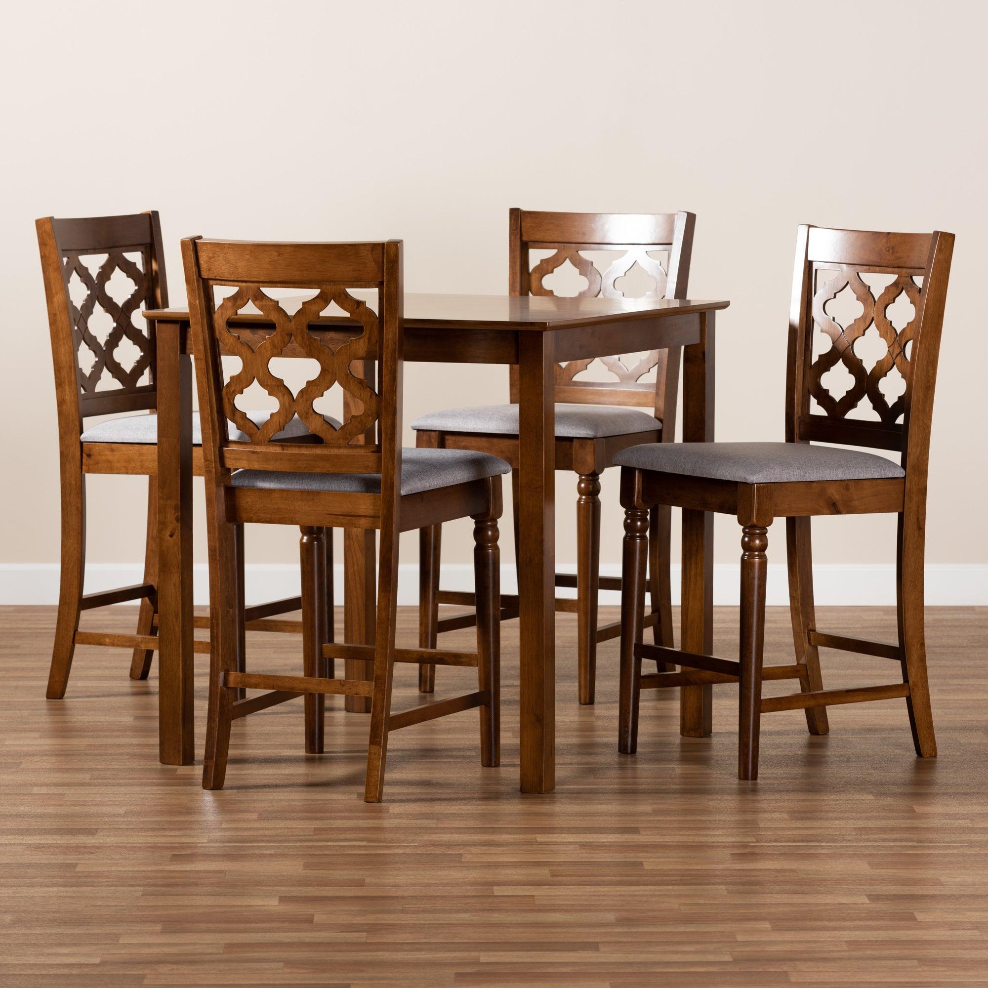 Ramiro Modern and Contemporary Transitional Fabric Upholstered and Finished Wood 5-Piece Pub Set