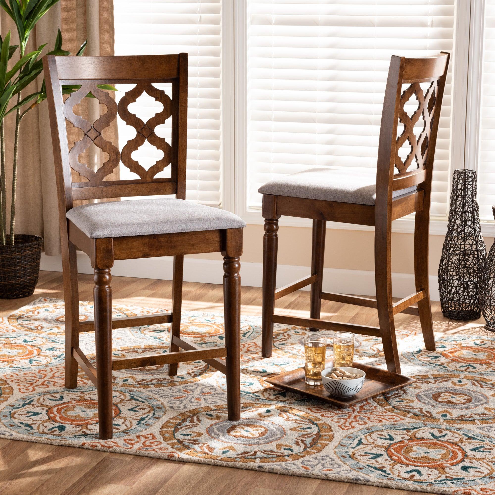 Ramiro Modern and Contemporary Transitional Fabric Upholstered and Finished Wood 2-Piece Counter Stool Set