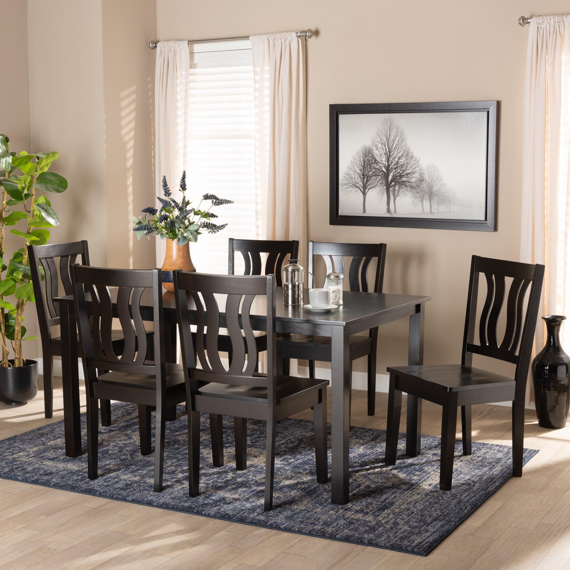 Zamira Modern and Contemporary Transitional Finished Wood 7-Piece Dining Set