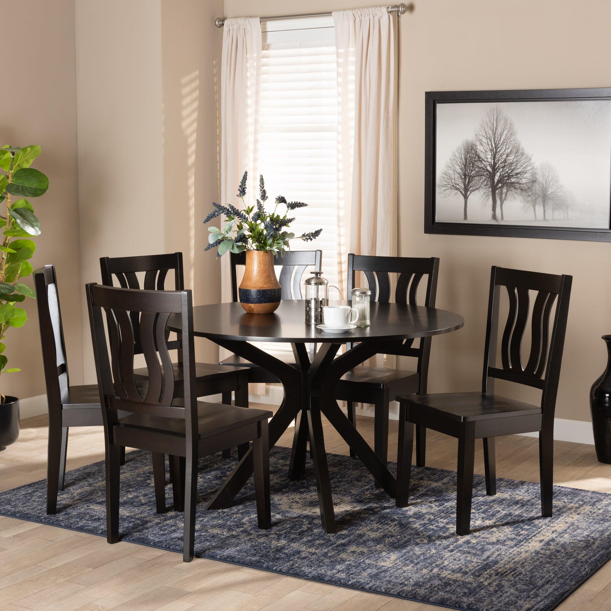 Mare Modern and Contemporary Transitional Finished Wood 7-Piece Dining Set