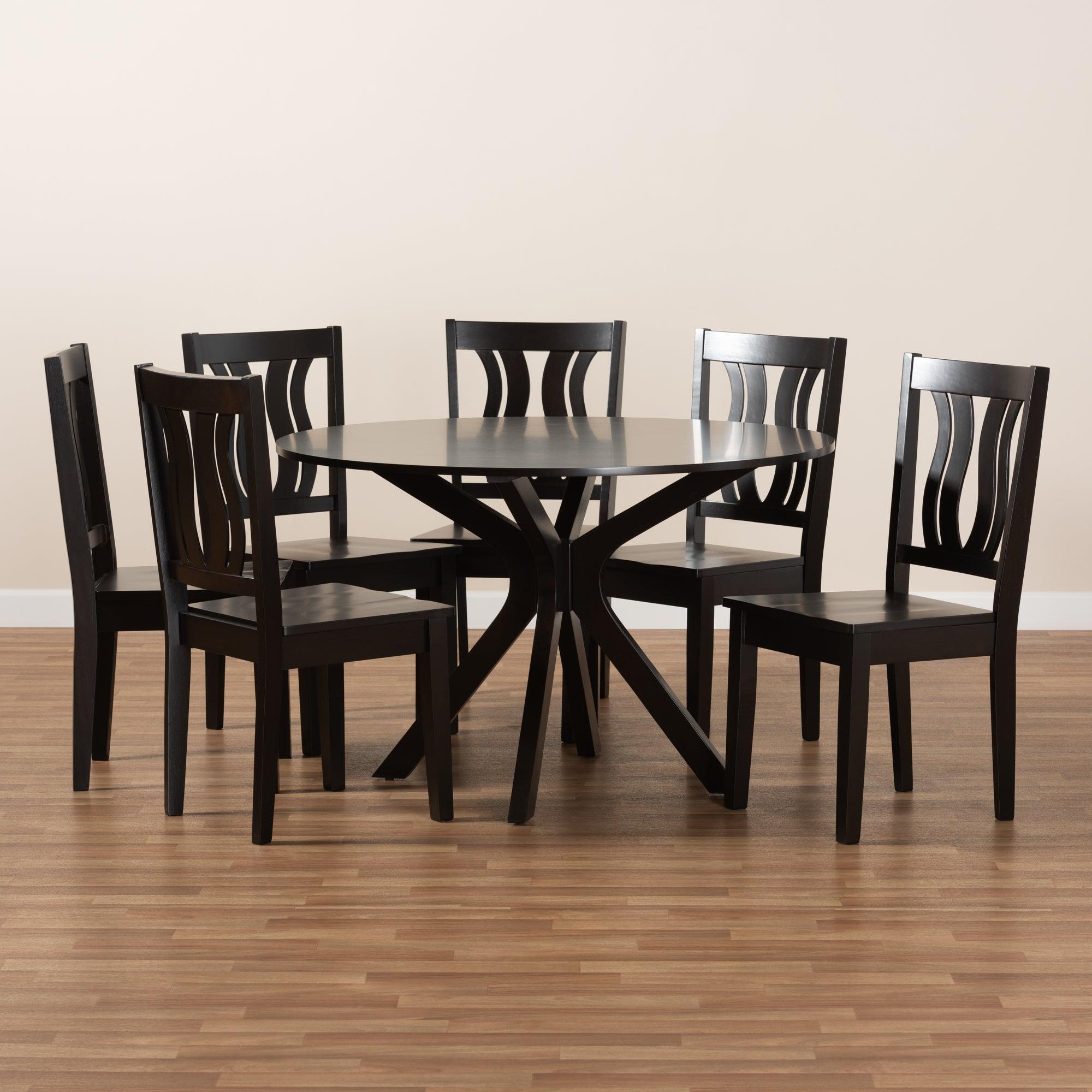 Mare Modern and Contemporary Transitional Finished Wood 7-Piece Dining Set