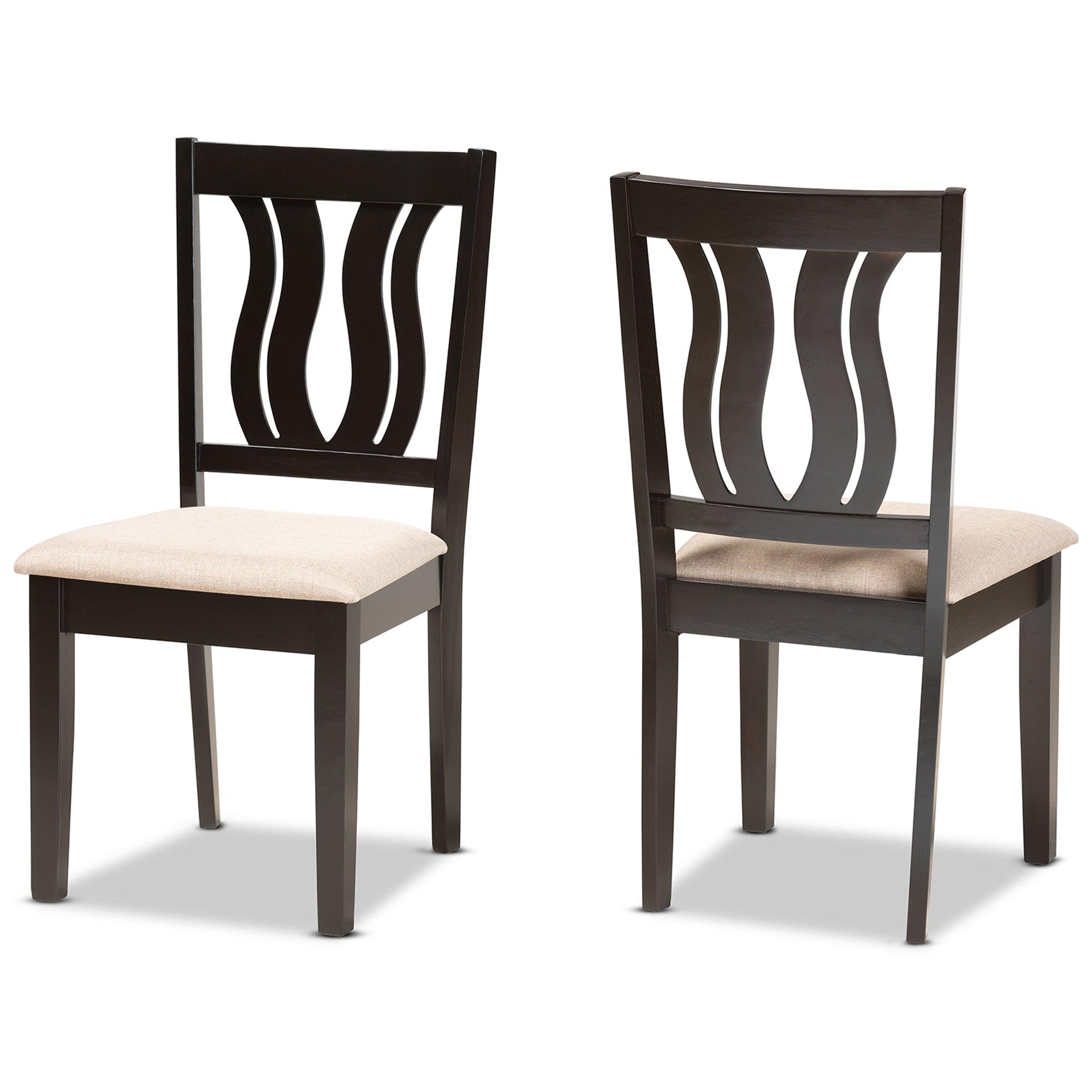 Fenton Modern and Contemporary Sand Fabric Upholstered and Finished Wood 2-Piece Dining Chair Set