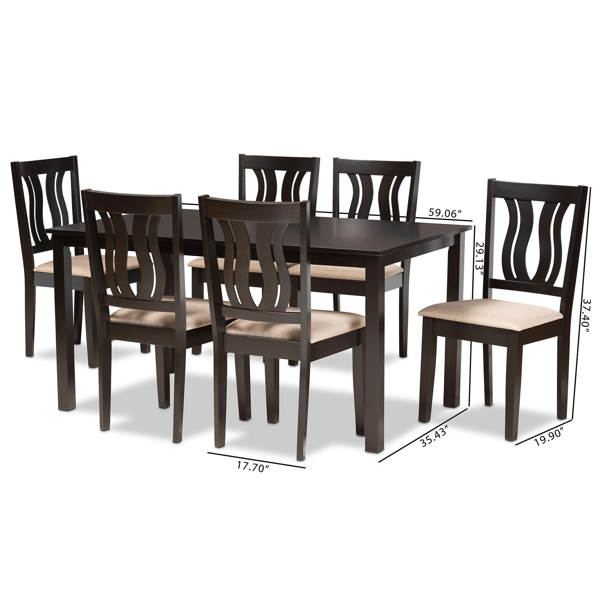 Fenton Modern and Contemporary Sand Fabric Upholstered and Finished Wood 7-Piece Dining Set