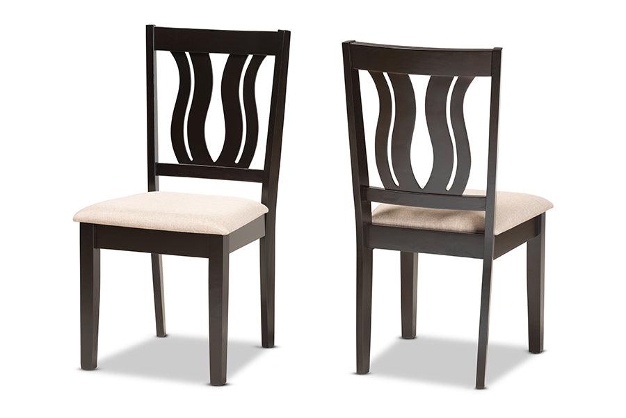 Fenton Modern and Contemporary Sand Fabric Upholstered and Finished Wood 2-Piece Dining Chair Set