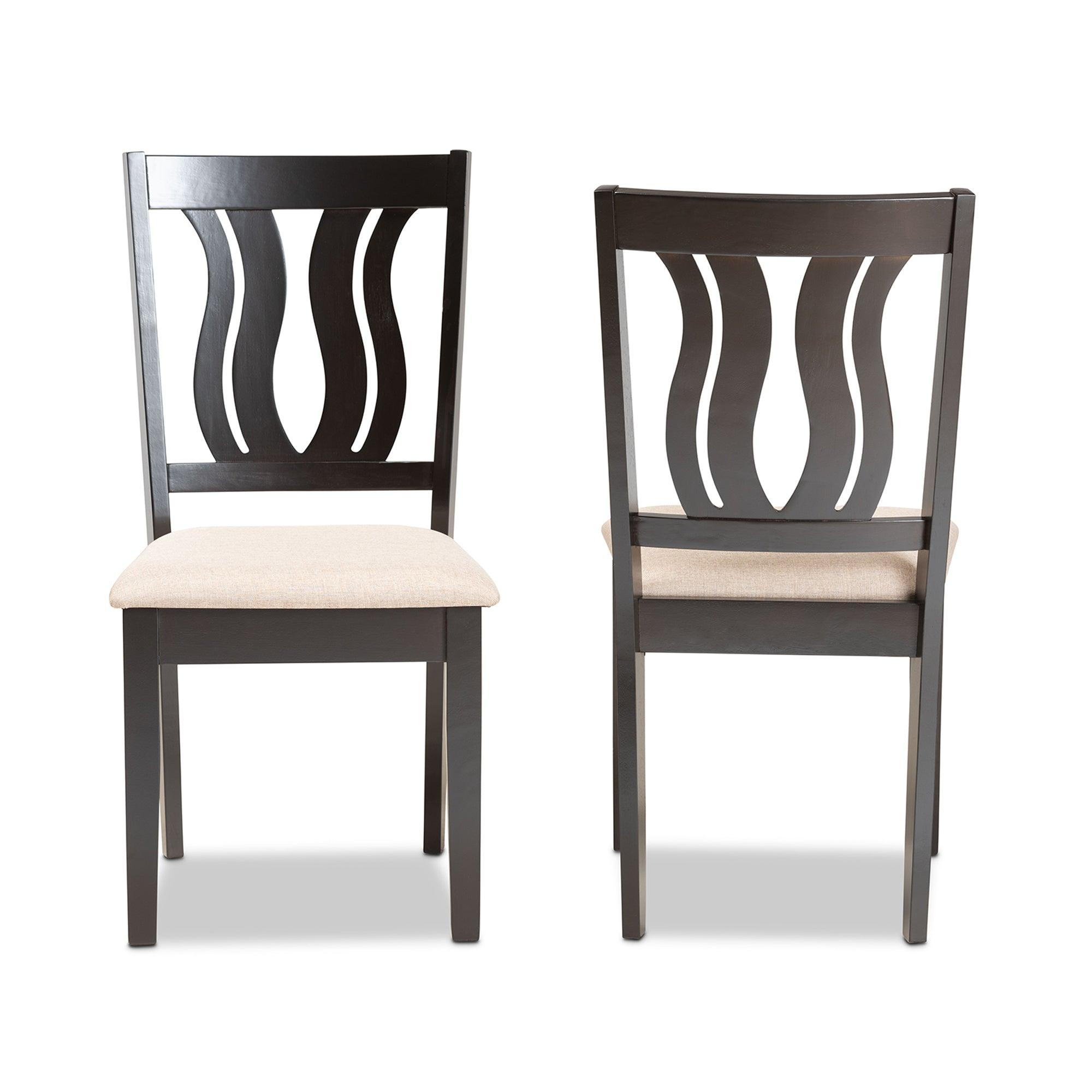 Fenton Modern and Contemporary Sand Fabric Upholstered and Finished Wood 2-Piece Dining Chair Set