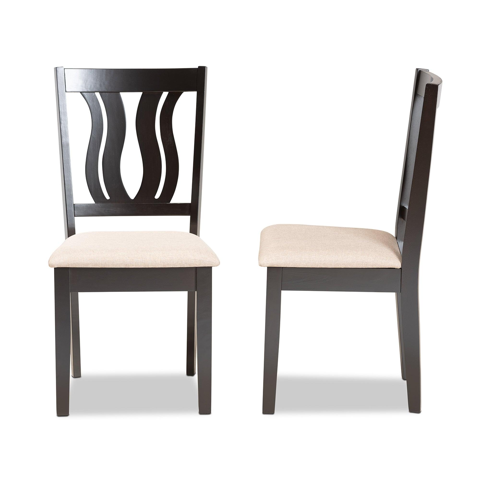 Fenton Modern and Contemporary Sand Fabric Upholstered and Finished Wood 2-Piece Dining Chair Set