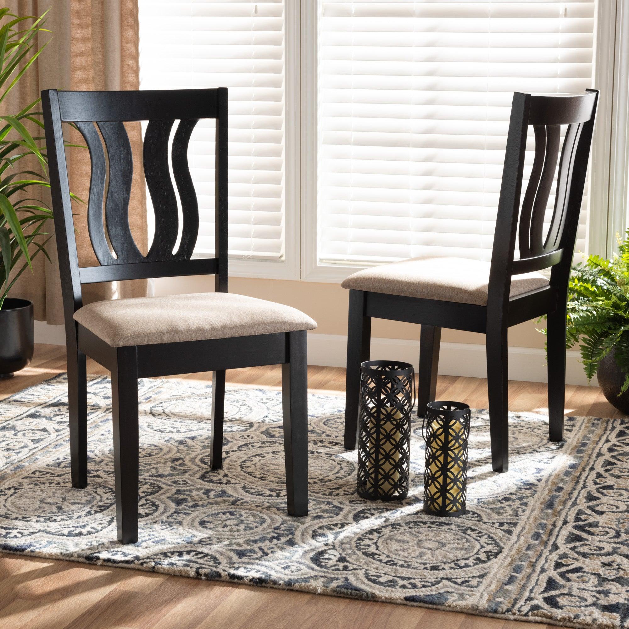 Fenton Modern and Contemporary Sand Fabric Upholstered and Finished Wood 2-Piece Dining Chair Set