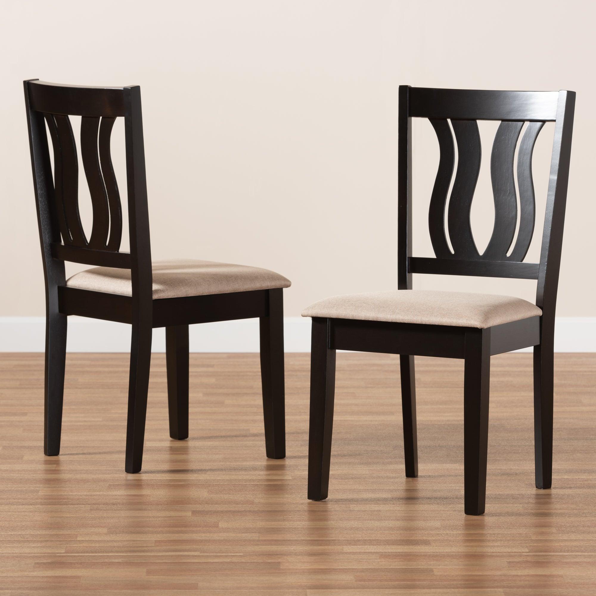 Fenton Modern and Contemporary Sand Fabric Upholstered and Finished Wood 2-Piece Dining Chair Set