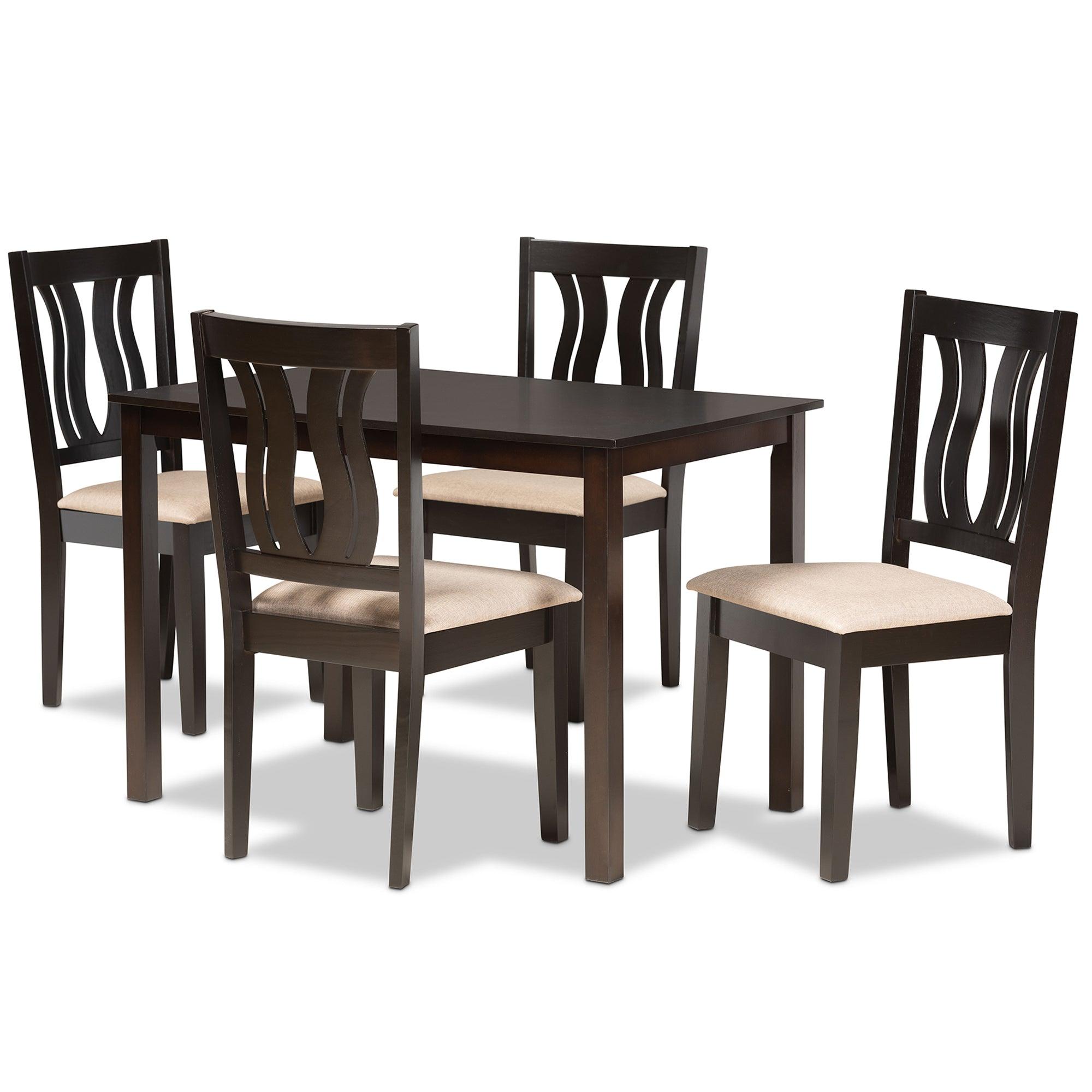 Fenton Modern and Contemporary Sand Fabric Upholstered and Finished Wood 5-Piece Dining Set