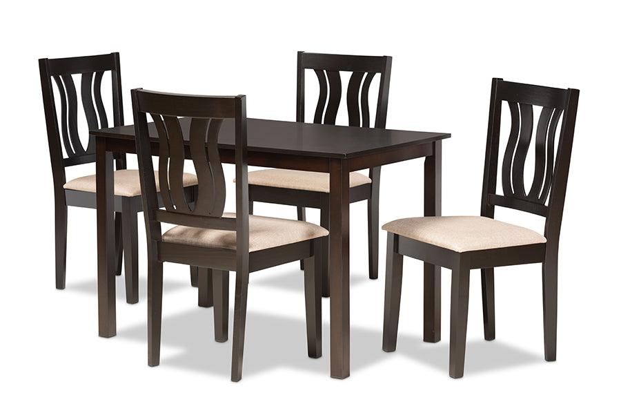 Fenton Modern and Contemporary Sand Fabric Upholstered and Finished Wood 5-Piece Dining Set