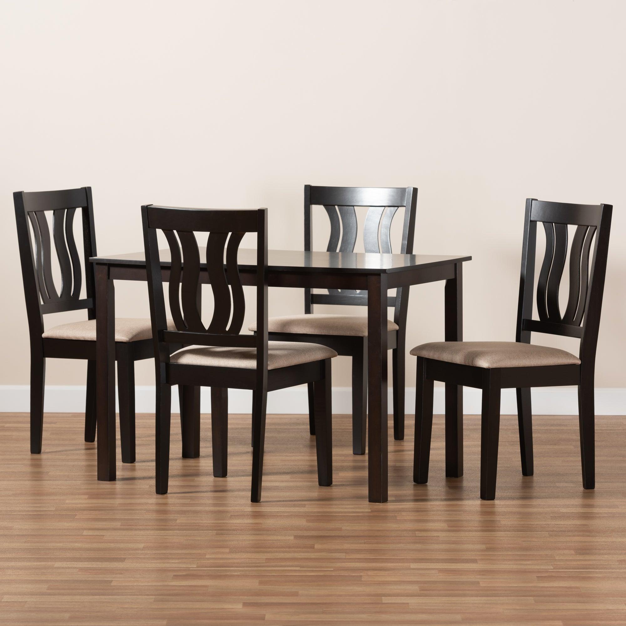 Fenton Modern and Contemporary Sand Fabric Upholstered and Finished Wood 5-Piece Dining Set