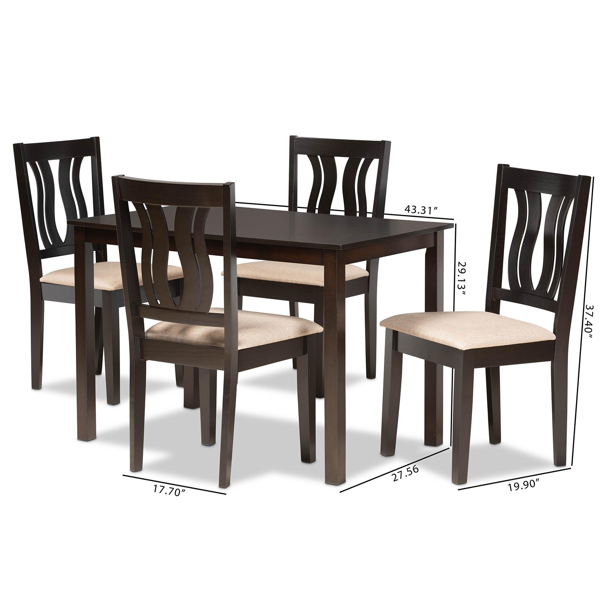 Fenton Modern and Contemporary Sand Fabric Upholstered and Finished Wood 5-Piece Dining Set