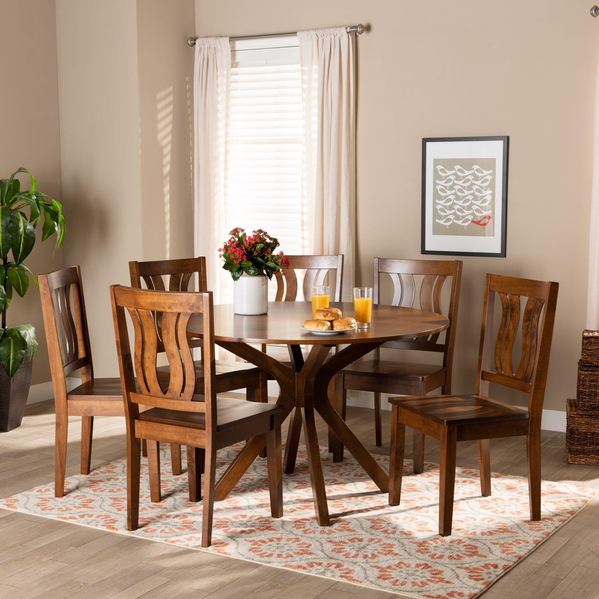 Mare Modern and Contemporary Transitional Finished Wood 7-Piece Dining Set