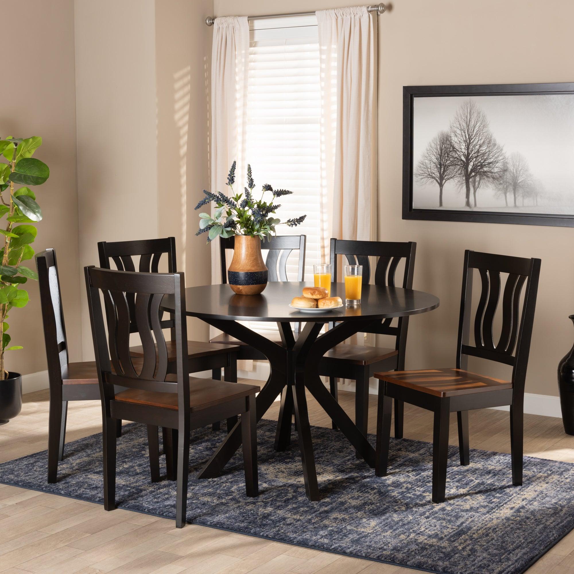 Mare Modern and Contemporary Transitional Two-Tone and Finished Wood 7-Piece Dining Set