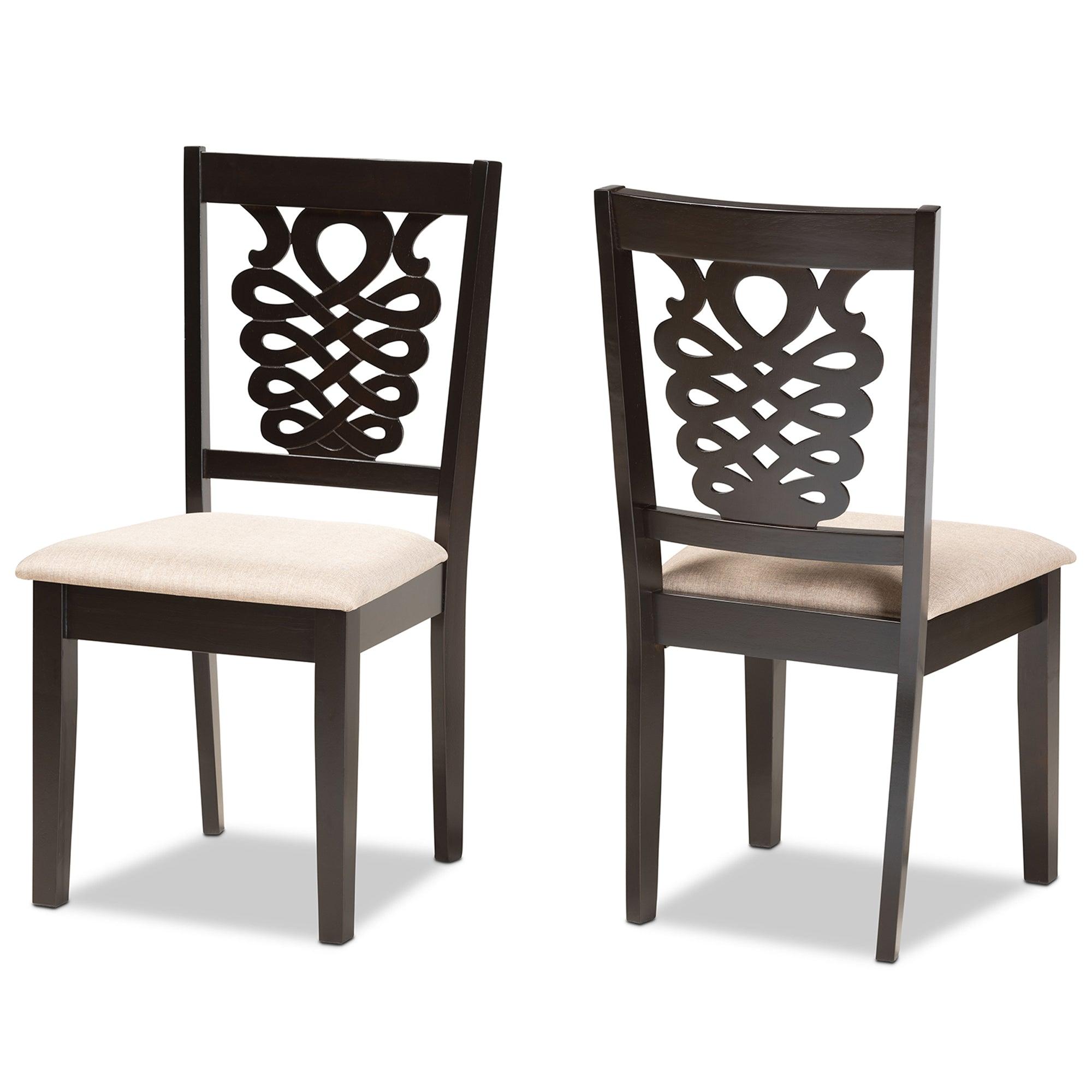 Gervais Modern and Contemporary Sand Fabric Upholstered and Finished Wood 2-Piece Dining Chair Set