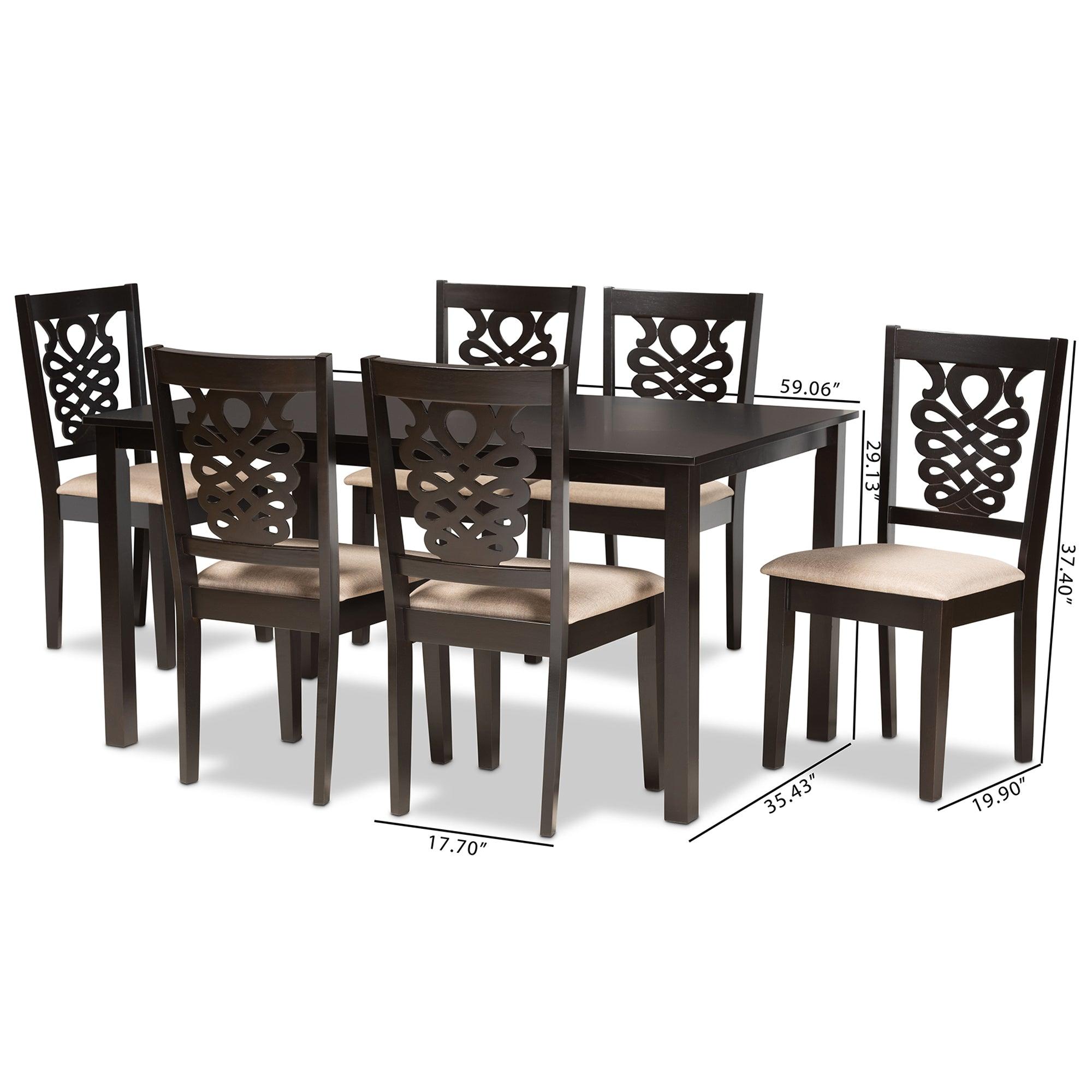 Gervais Modern and Contemporary Sand Fabric Upholstered and Finished Wood 7-Piece Dining Set