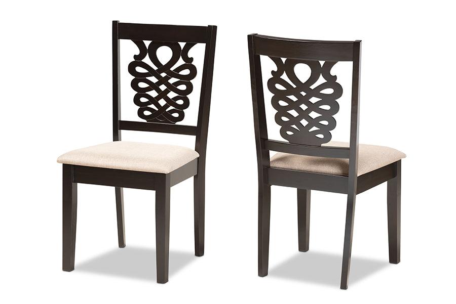 Gervais Modern and Contemporary Sand Fabric Upholstered and Finished Wood 2-Piece Dining Chair Set