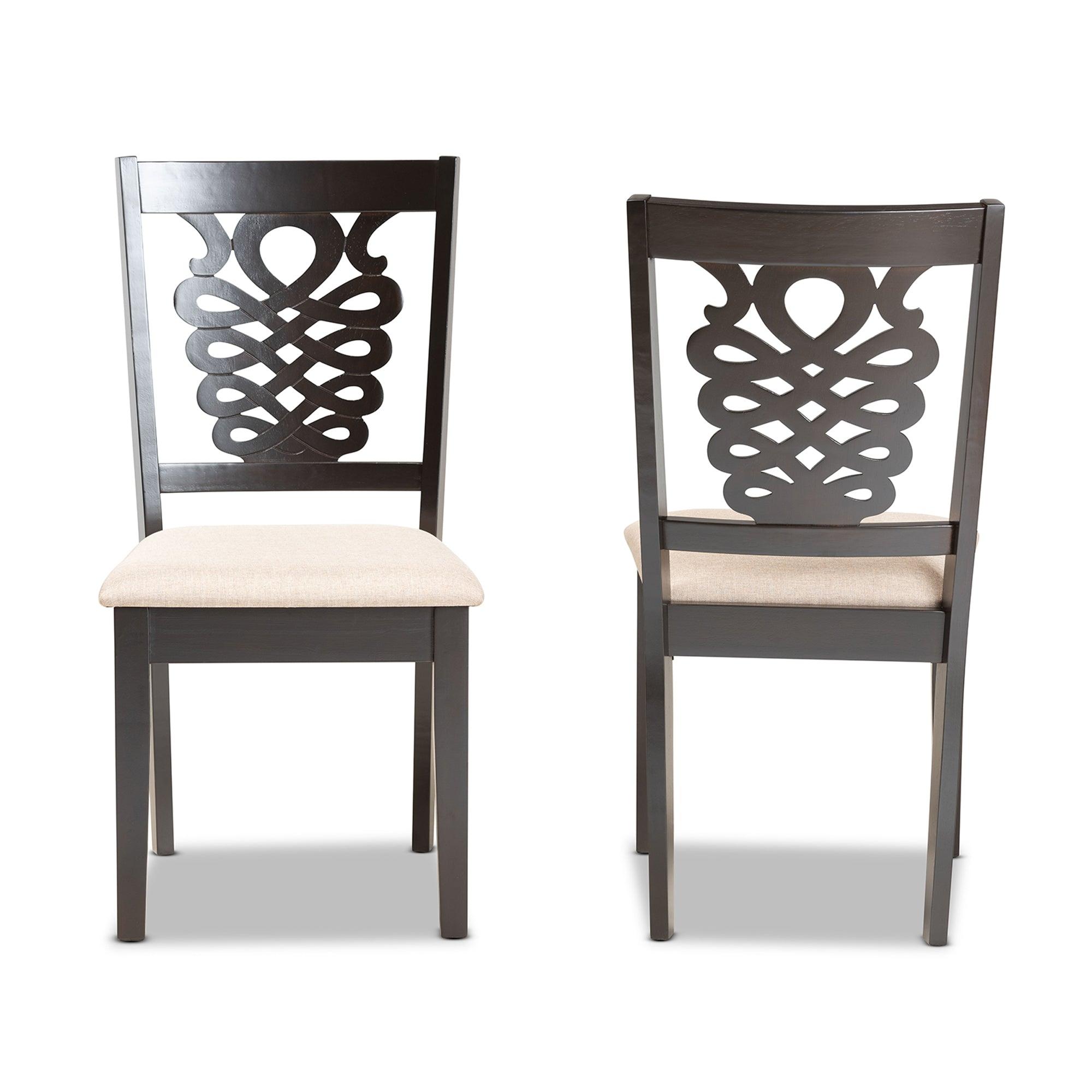 Gervais Modern and Contemporary Sand Fabric Upholstered and Finished Wood 2-Piece Dining Chair Set