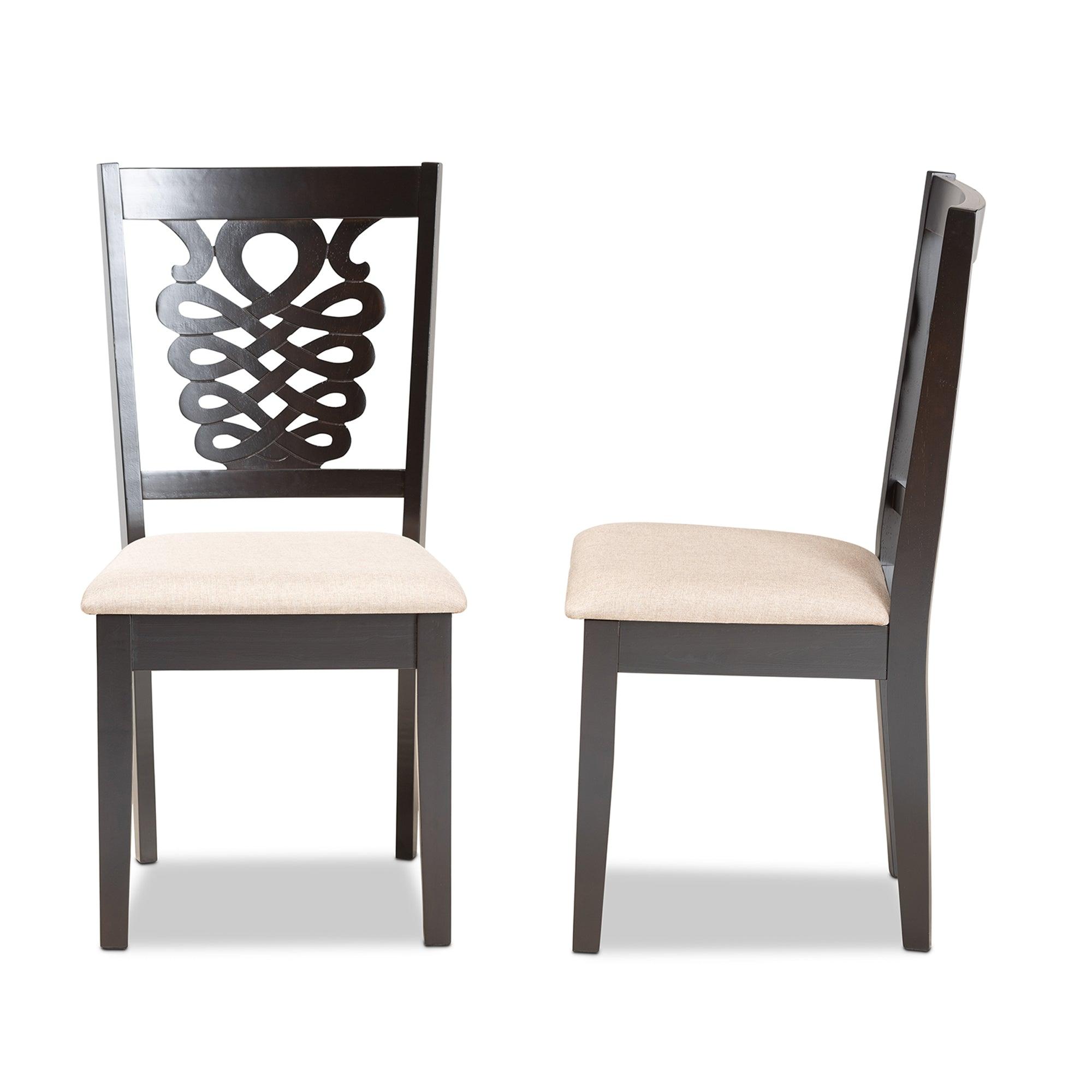 Gervais Modern and Contemporary Sand Fabric Upholstered and Finished Wood 2-Piece Dining Chair Set