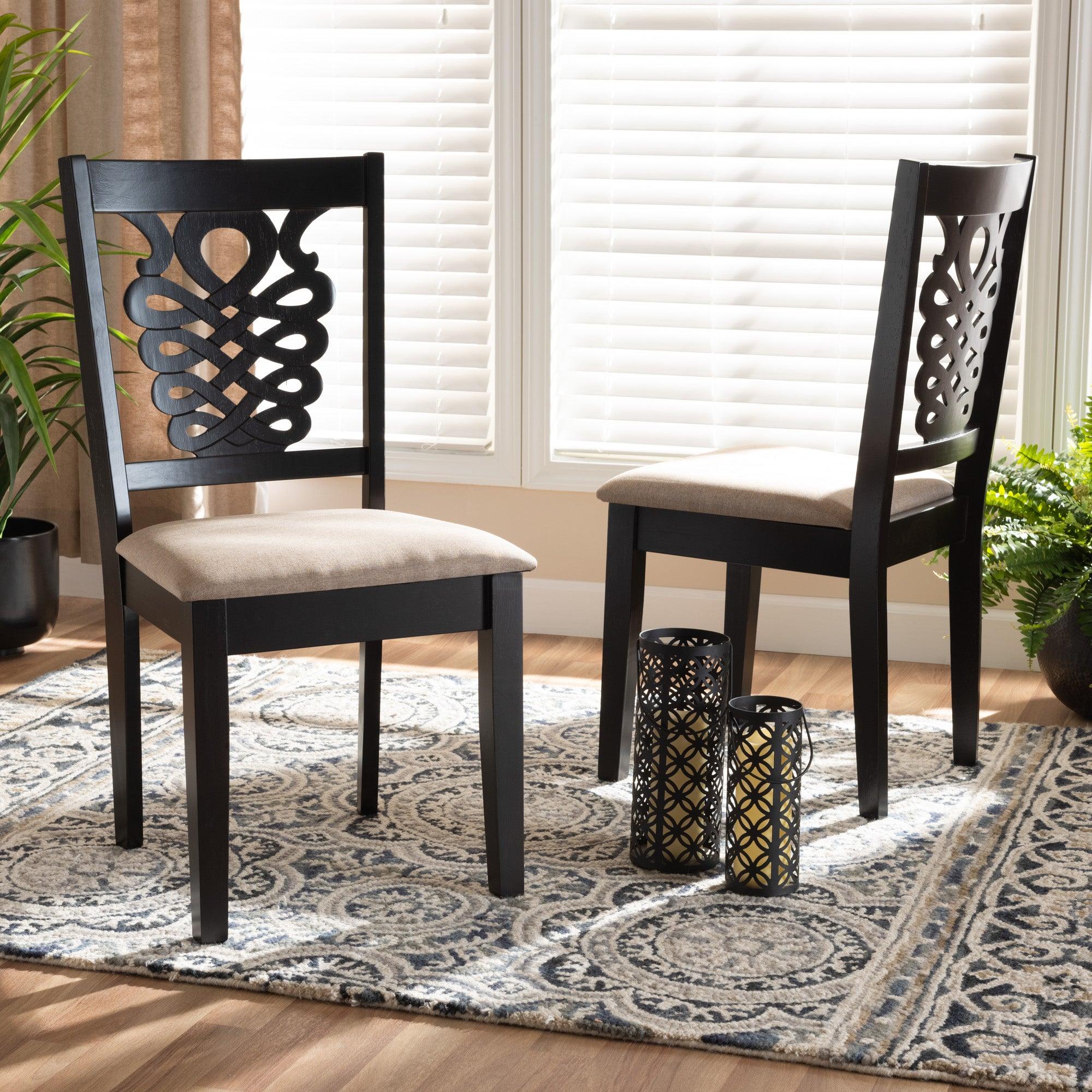 Gervais Modern and Contemporary Sand Fabric Upholstered and Finished Wood 2-Piece Dining Chair Set