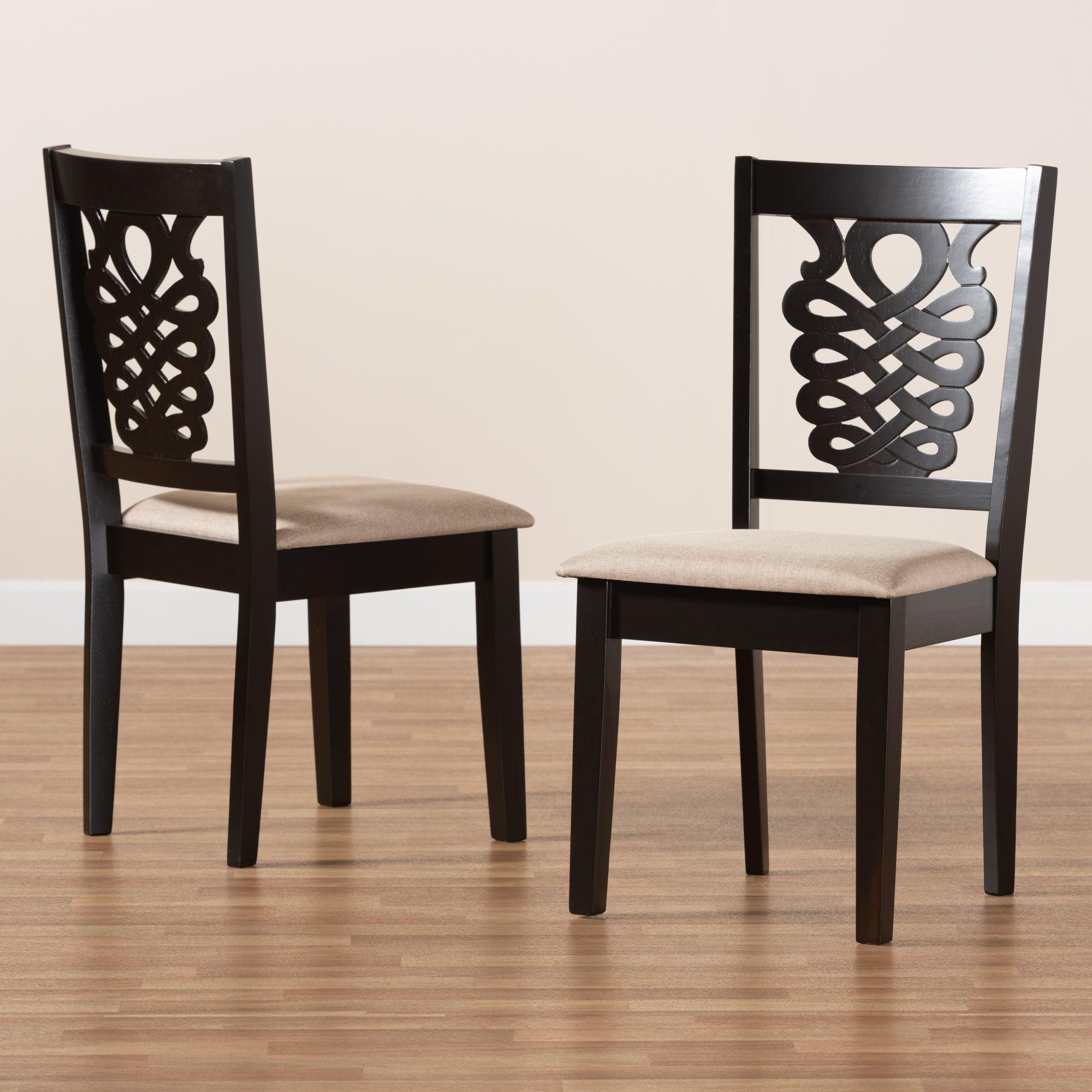 Gervais Modern and Contemporary Sand Fabric Upholstered and Finished Wood 2-Piece Dining Chair Set